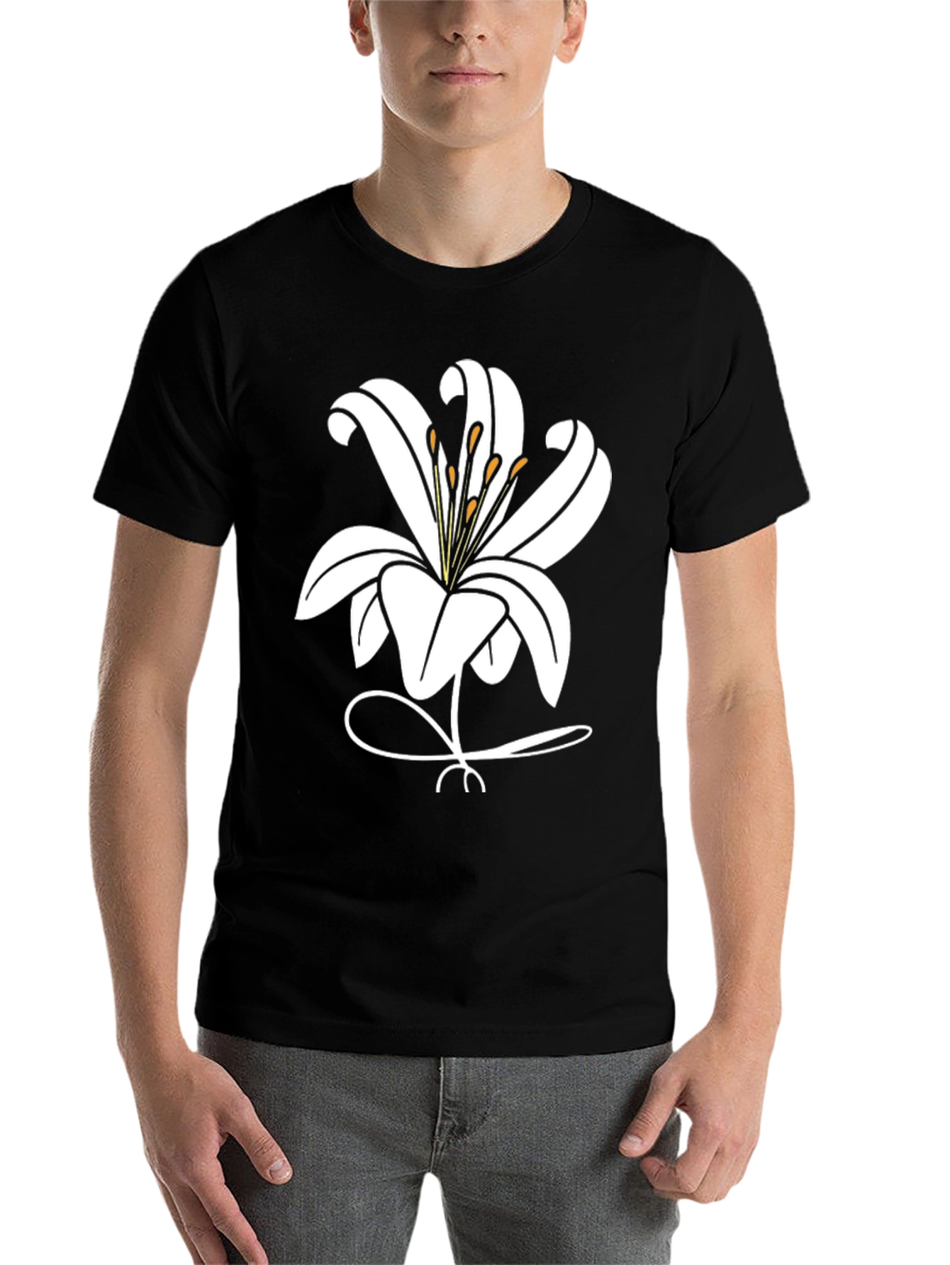 Black Lily Flower Graphic T-Shirt - Black Casual Tee view 7
