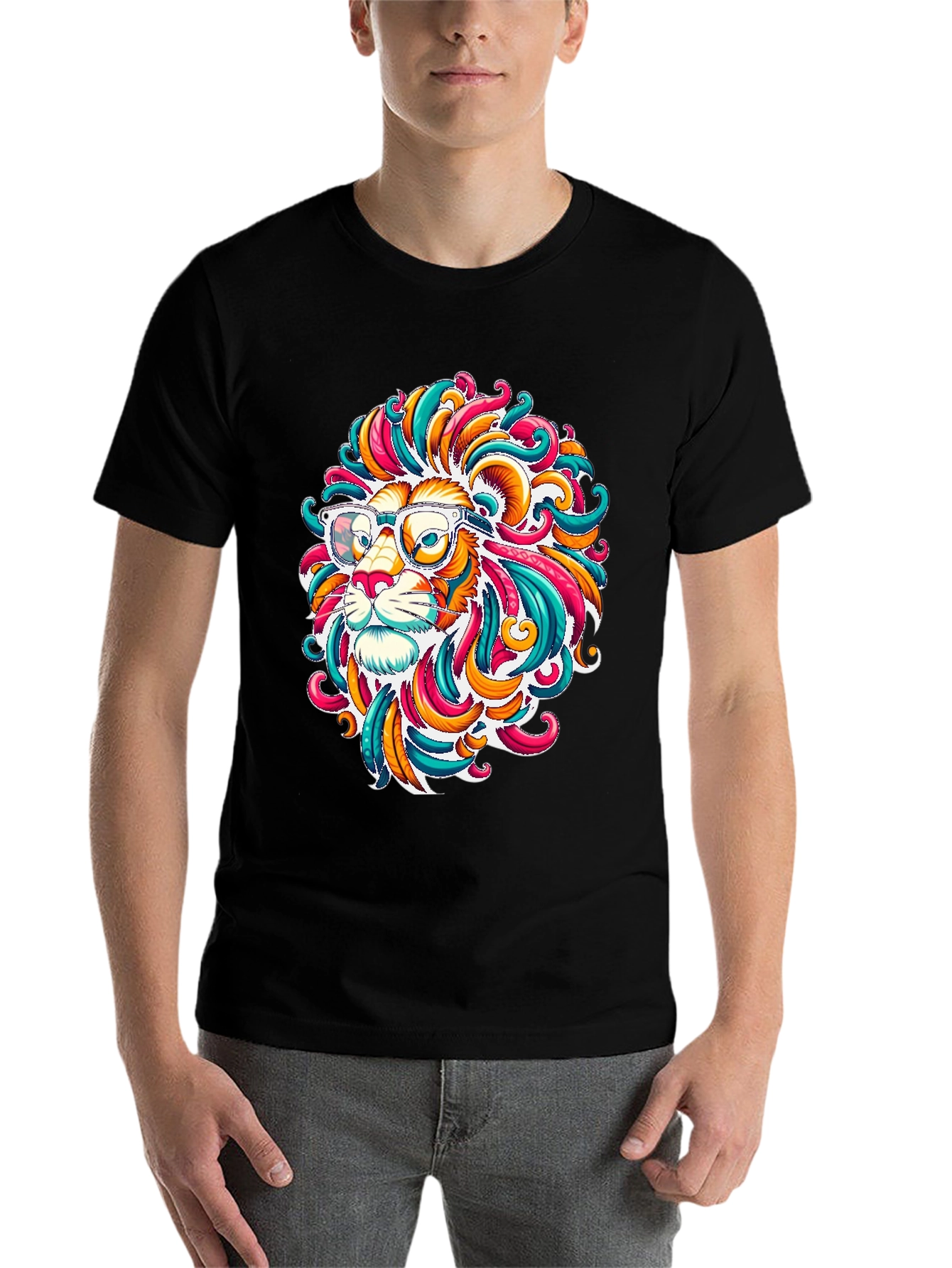 Black Funky Lion Graphic T-Shirt - Men's Black Tee view 7