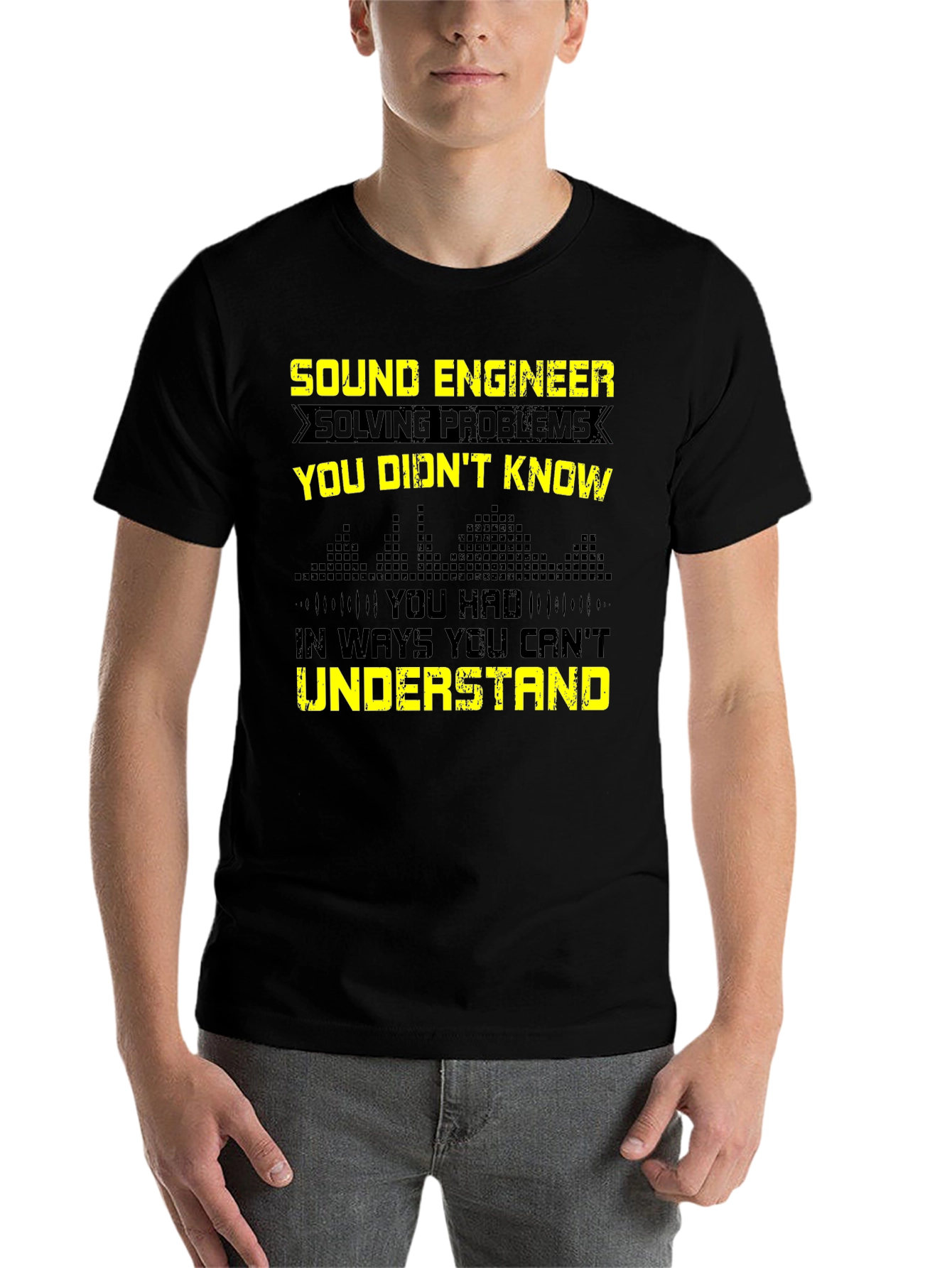 Black Sound Engineer Funny Graphic Tee - Black view 7