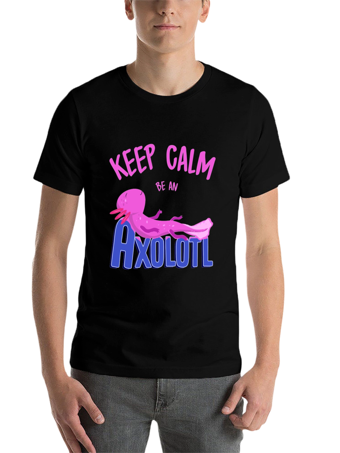 Black Keep Calm Be An Axolotl Graphic T-Shirt view 7