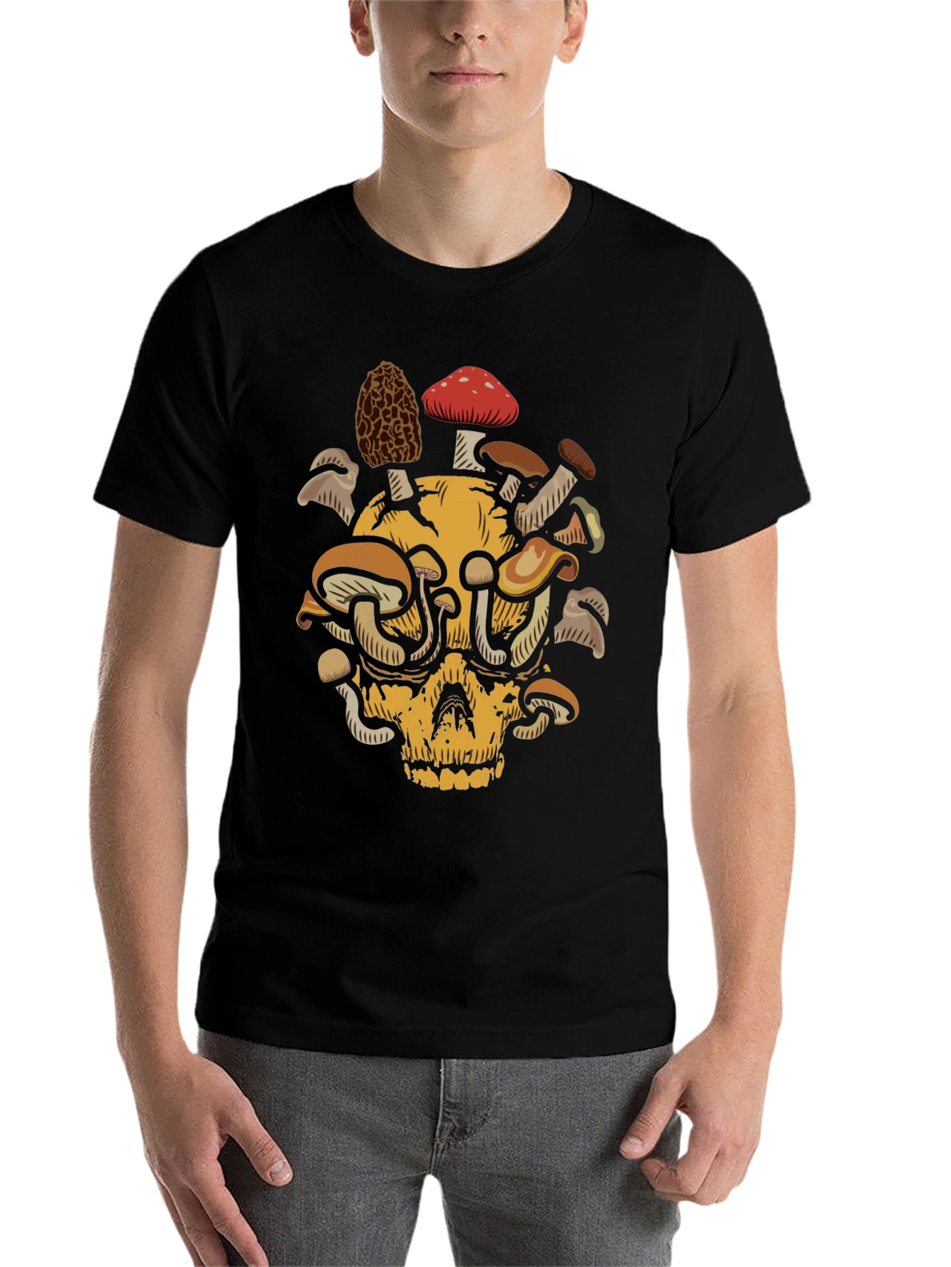 Black Skull & Mushroom Graphic Tee - Unique Design view 7