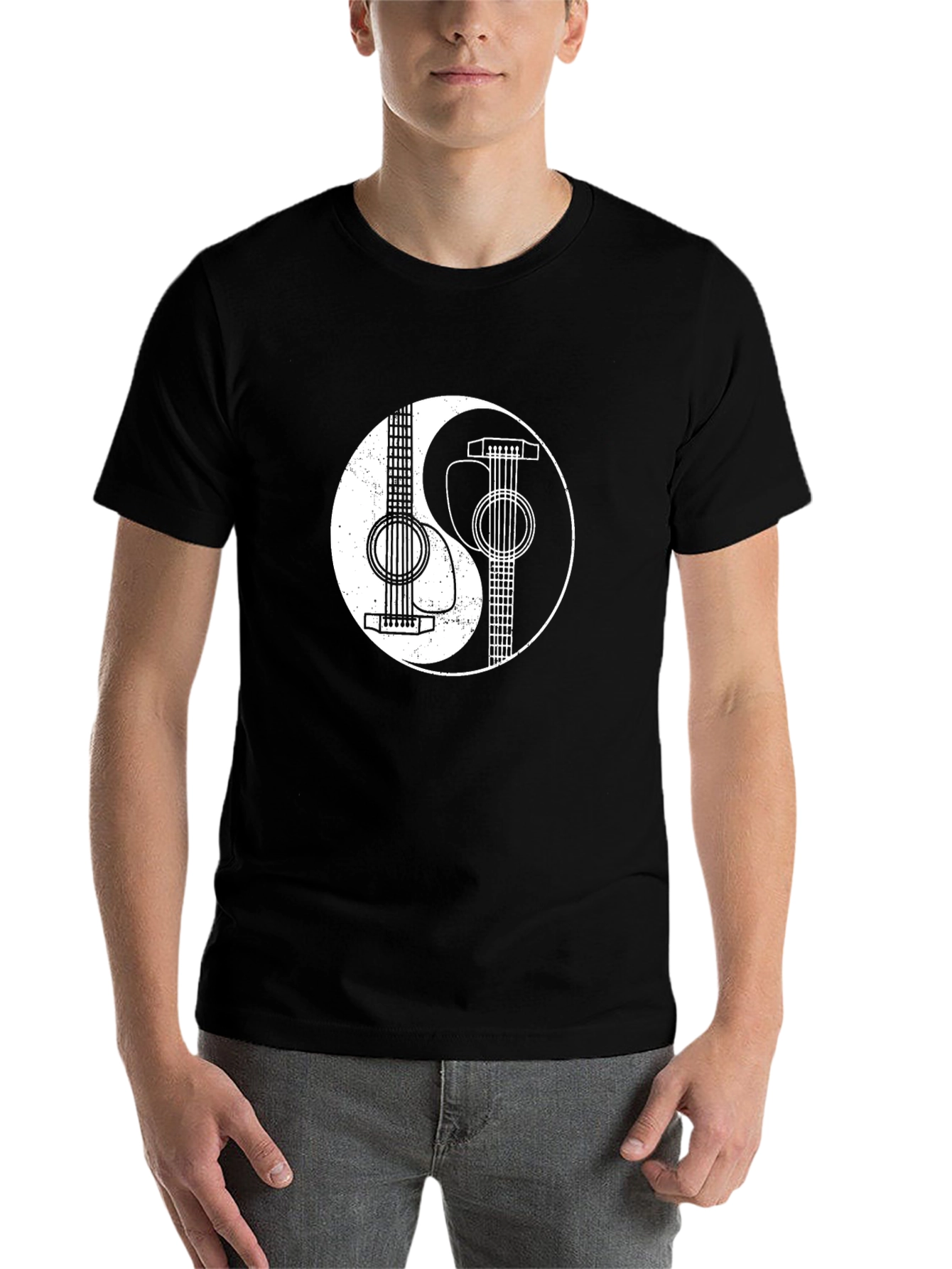 Black Yin Yang Guitar Graphic T-Shirt view 7