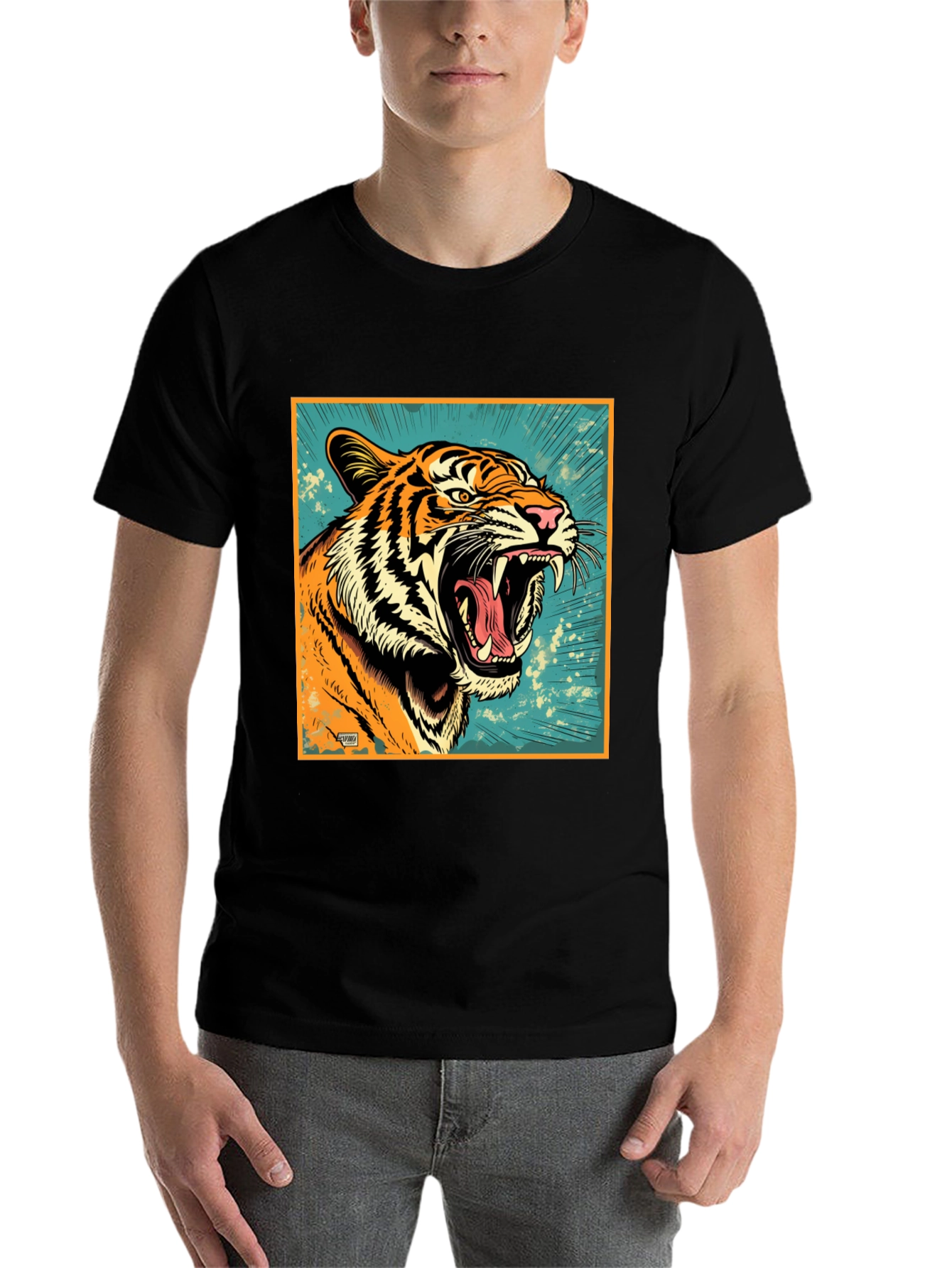Black Roaring Tiger Graphic Tee - Bold Black T-Shirt view 7