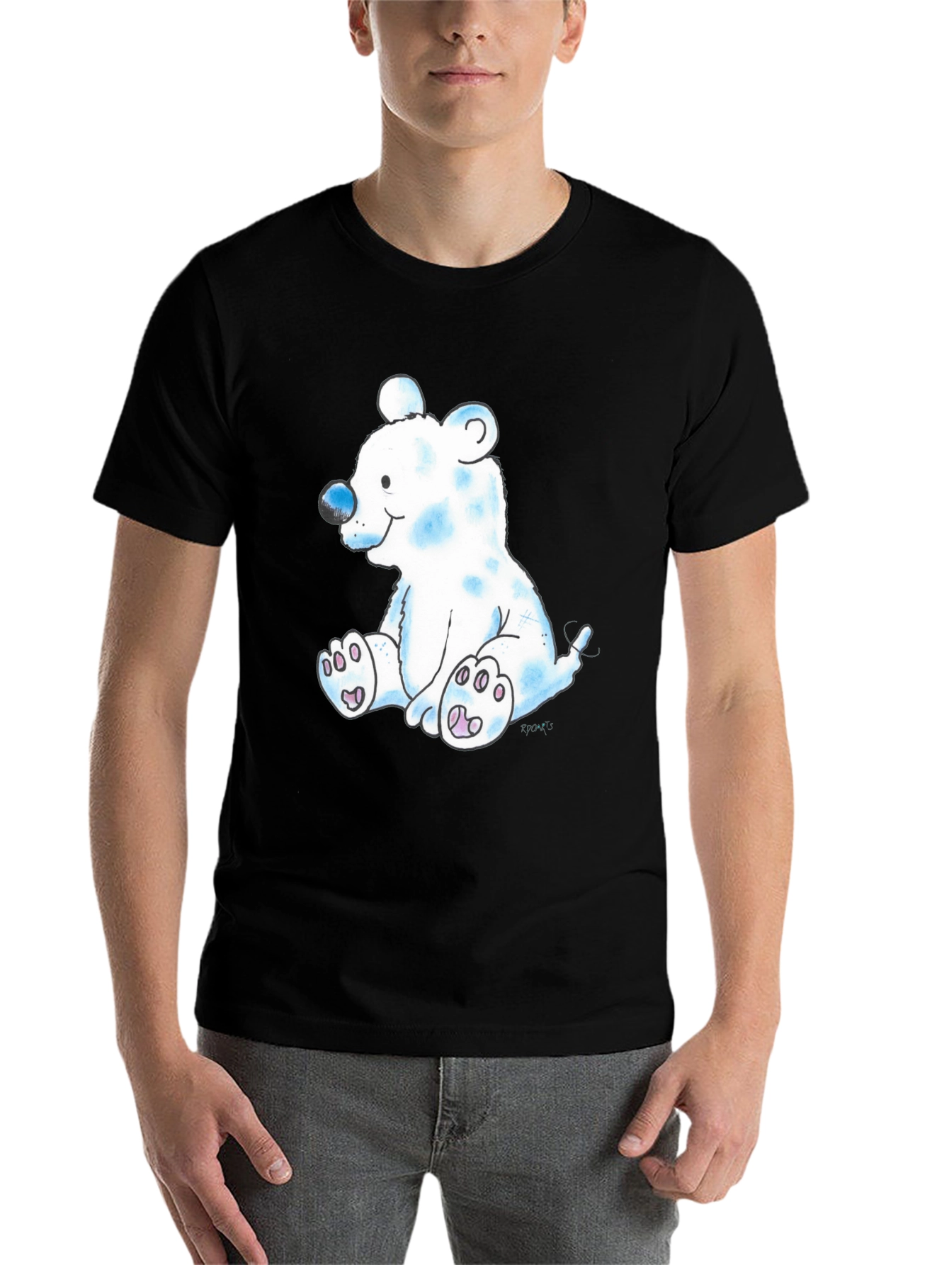 Black Cute Cartoon Bear Black T-Shirt view 7