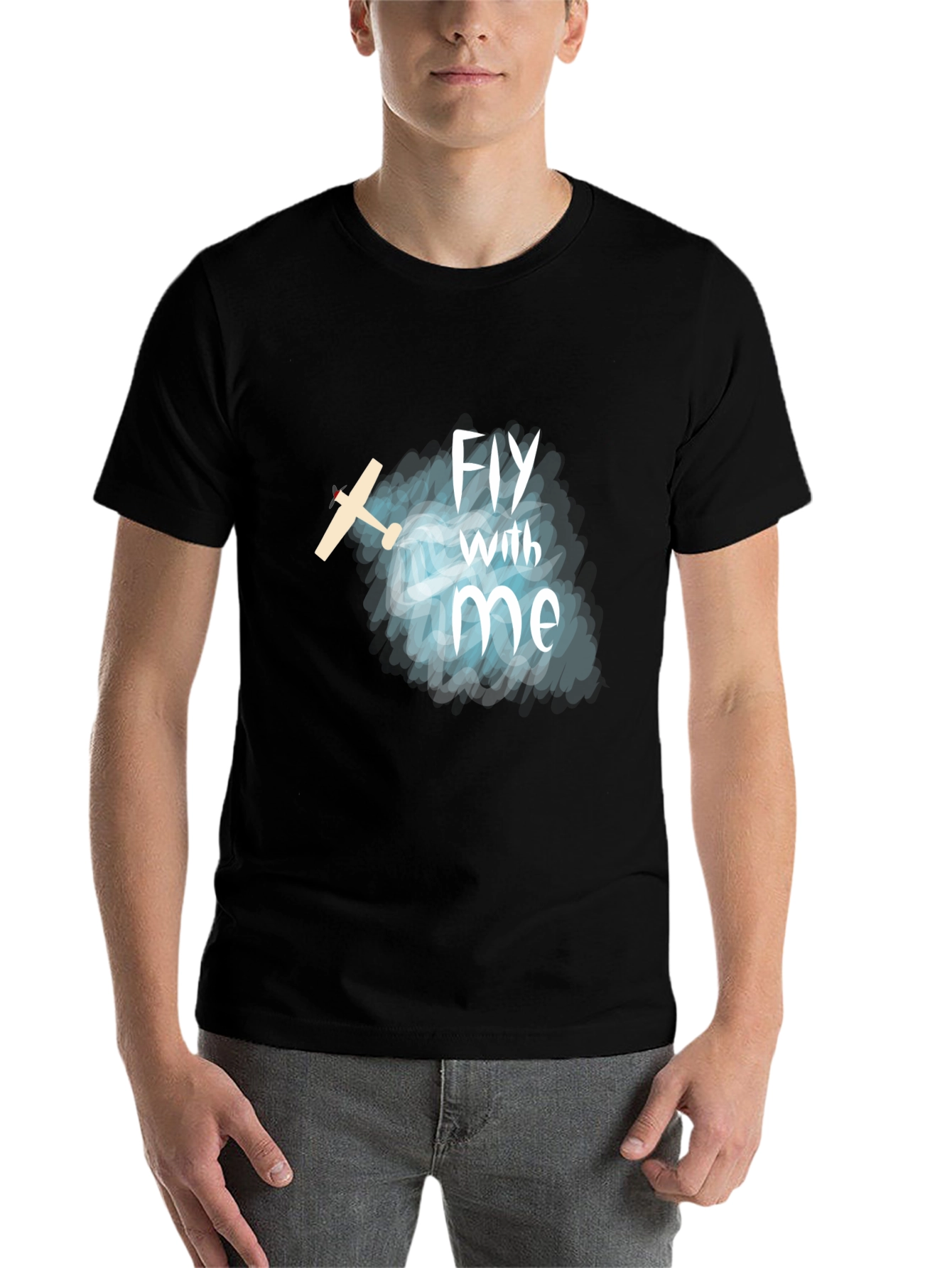 Black Fly With Me T-Shirt - Airplane Graphic Tee view 7