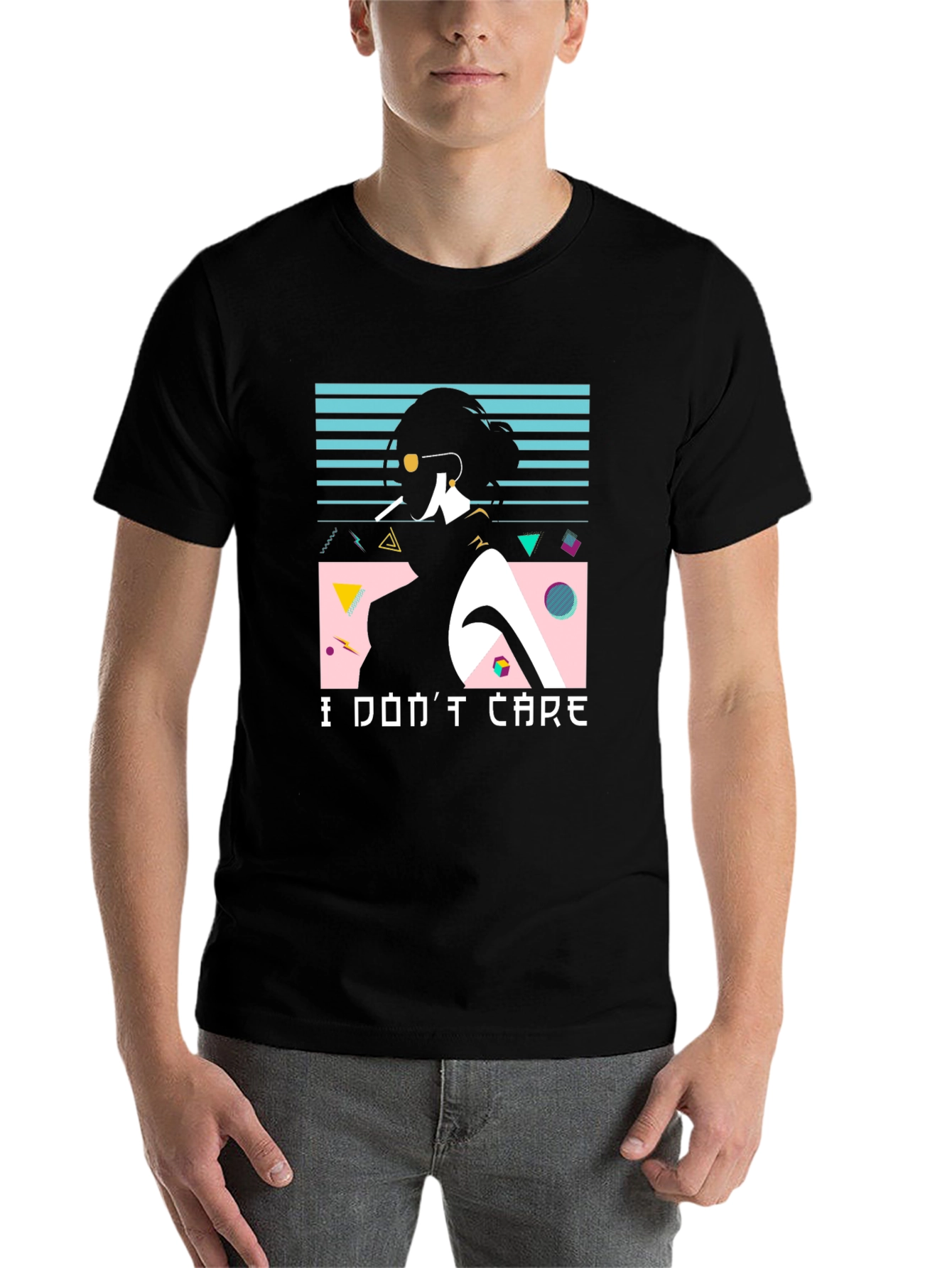 Black Retro "I Don't Care" Graphic Tee view 7