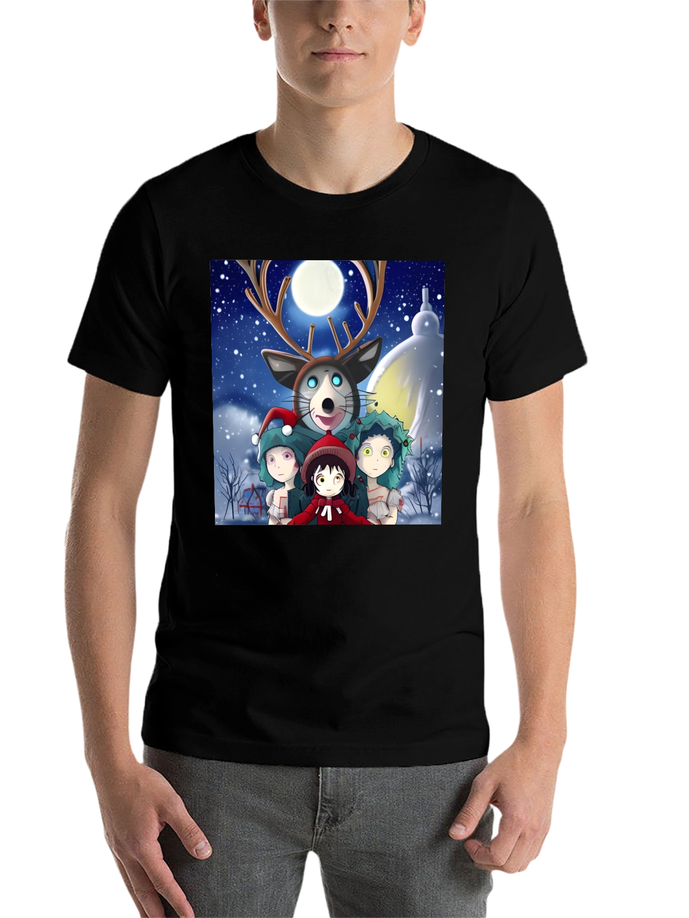 Black Anime Winter Wonderland T-Shirt view 7