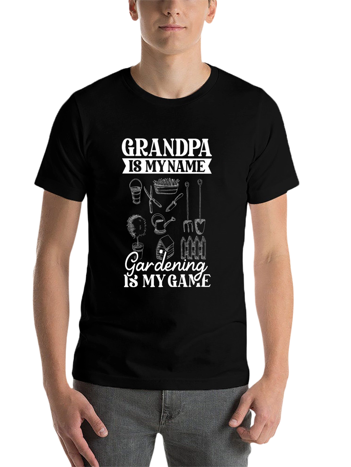 Black Grandpa Gardening T-Shirt - Name & Game view 7