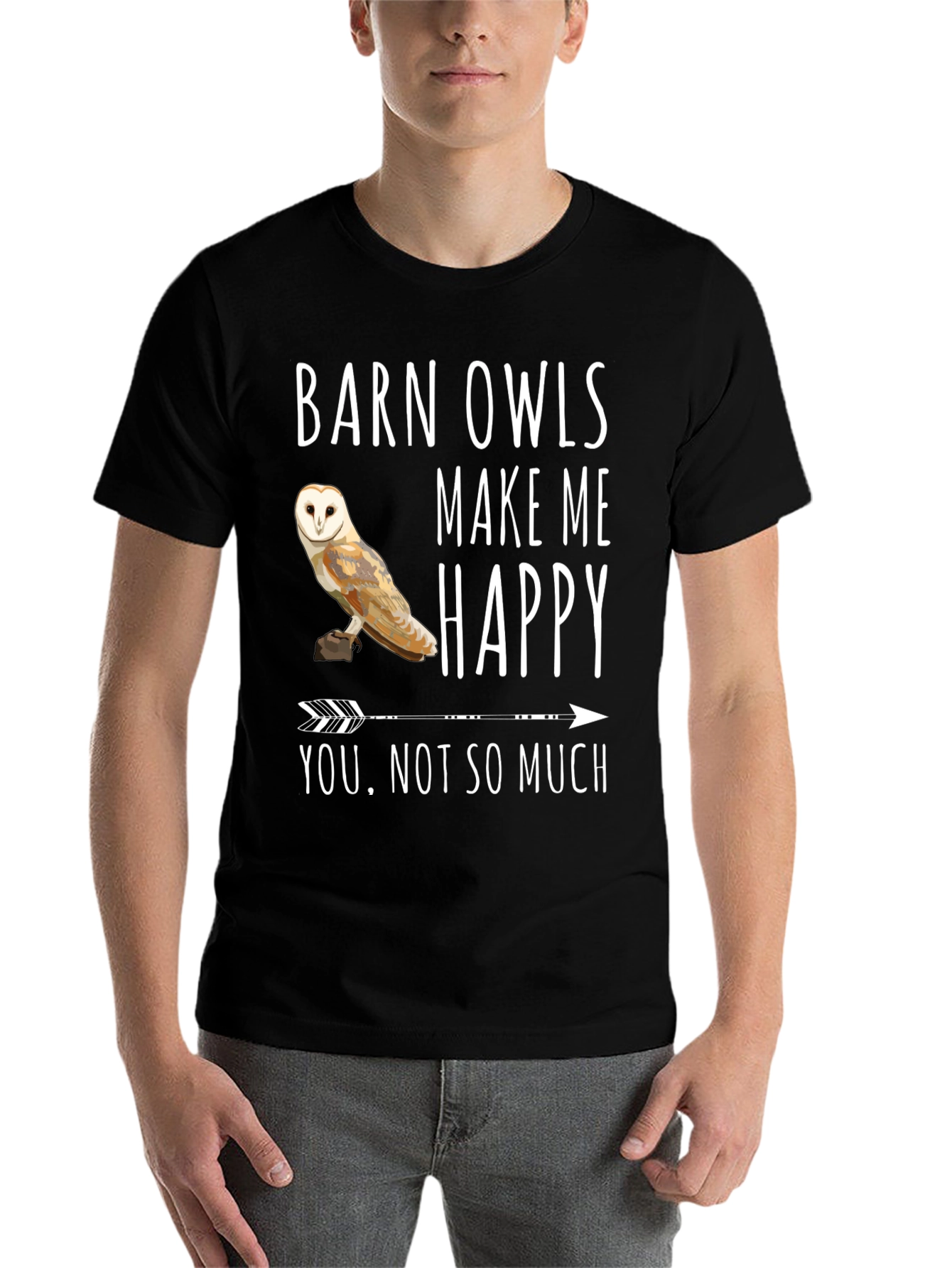 Black Barn Owl T-Shirt - Owls Make Me Happy Tee view 7