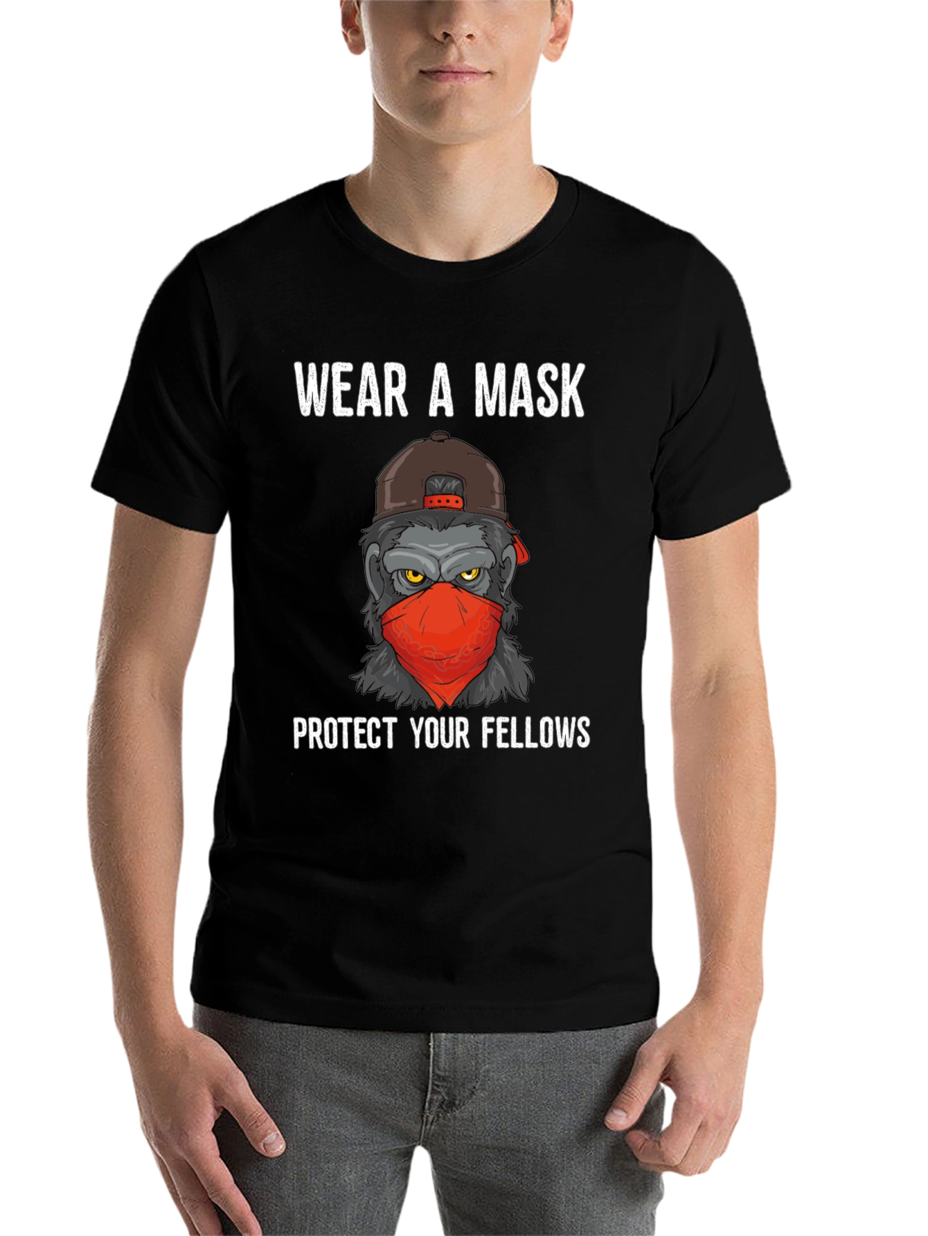 Black Wear A Mask Gorilla T-Shirt view 7