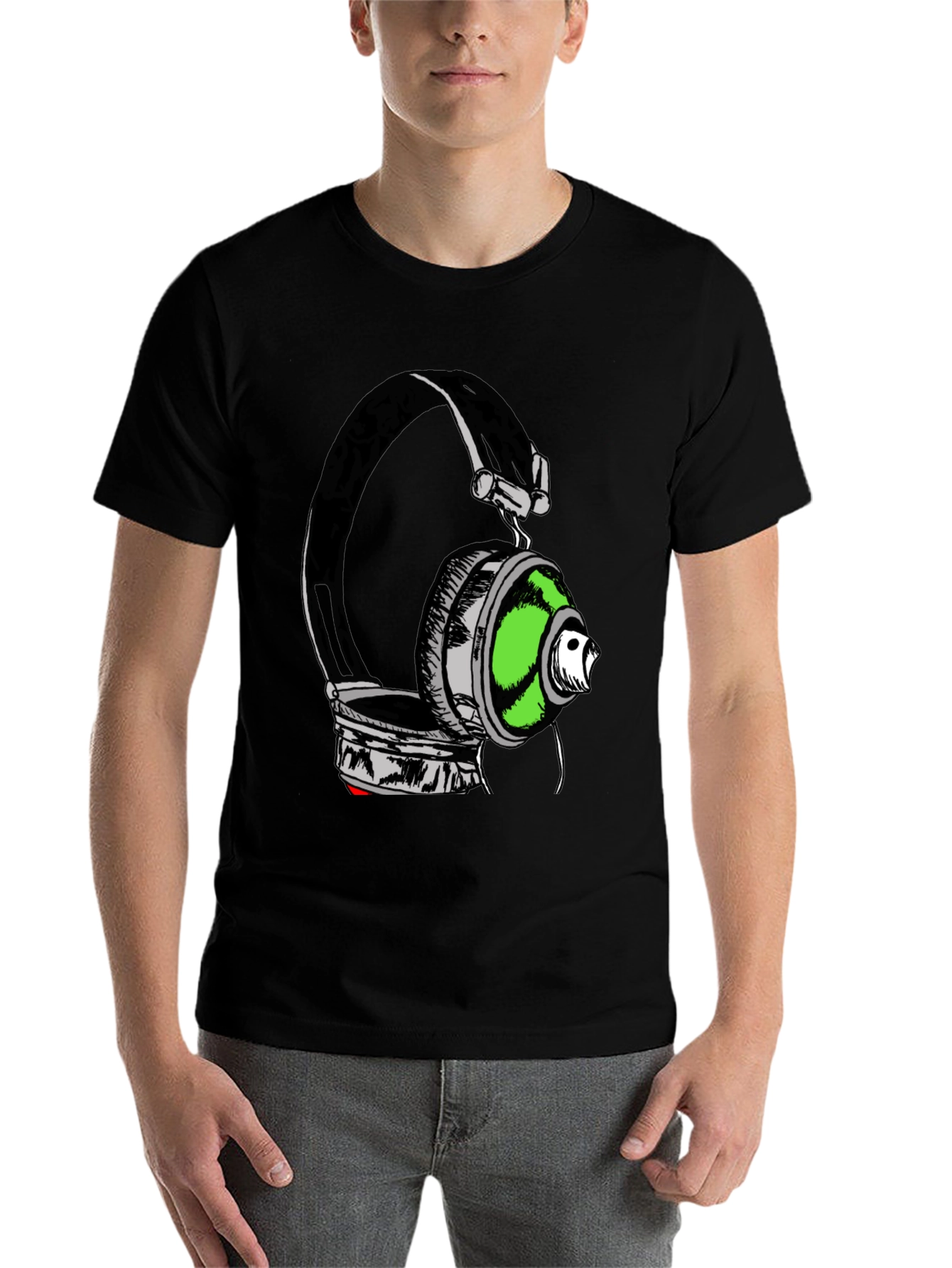 Black Headphones Graphic Print T-Shirt - Black view 7