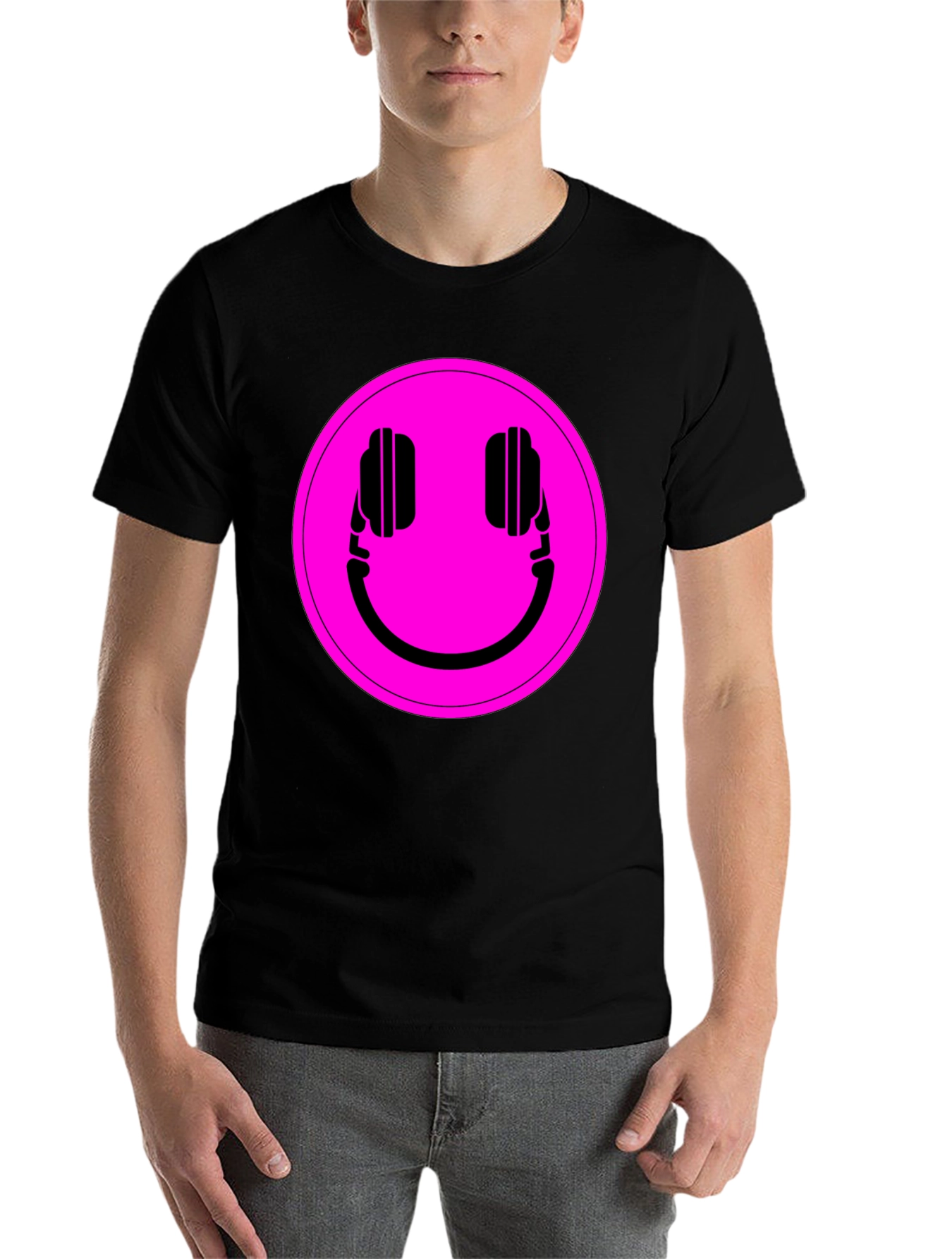 Black Headphone Smiley Graphic Tee - Black view 7