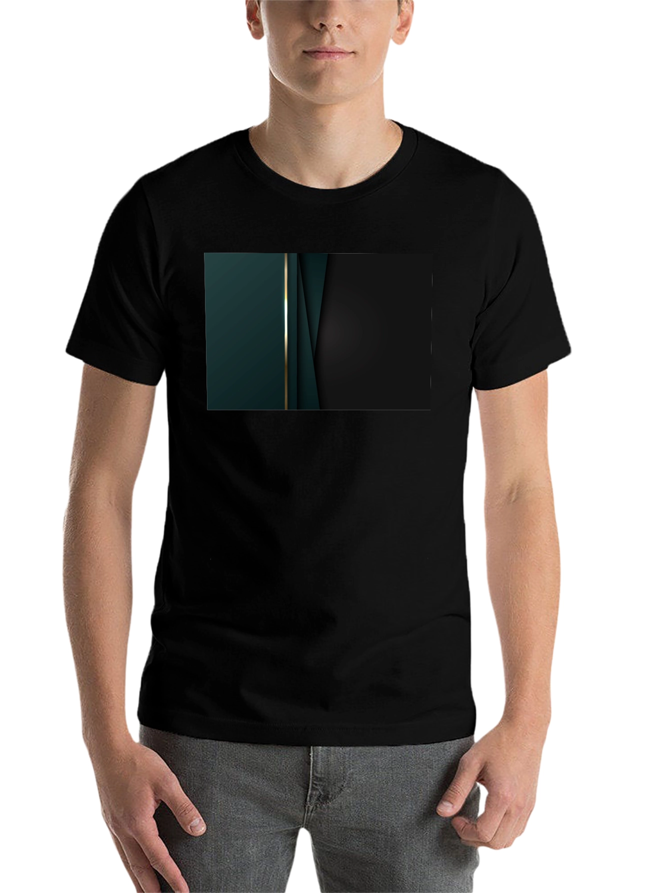 Black Sleek Black Tee with Abstract Dark Green Design view 7