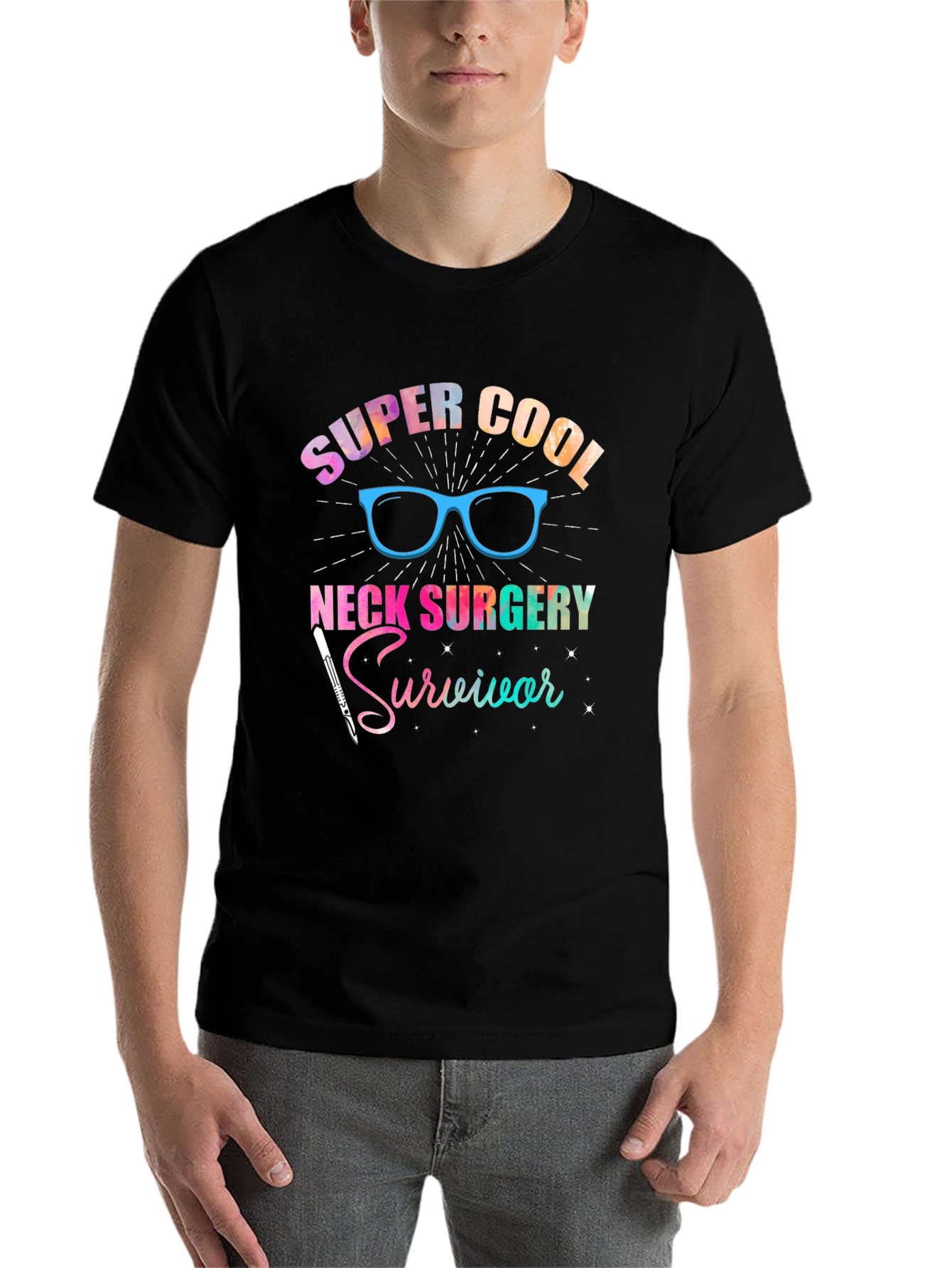 Black Super Cool Neck Surgery Survivor T-Shirt view 7