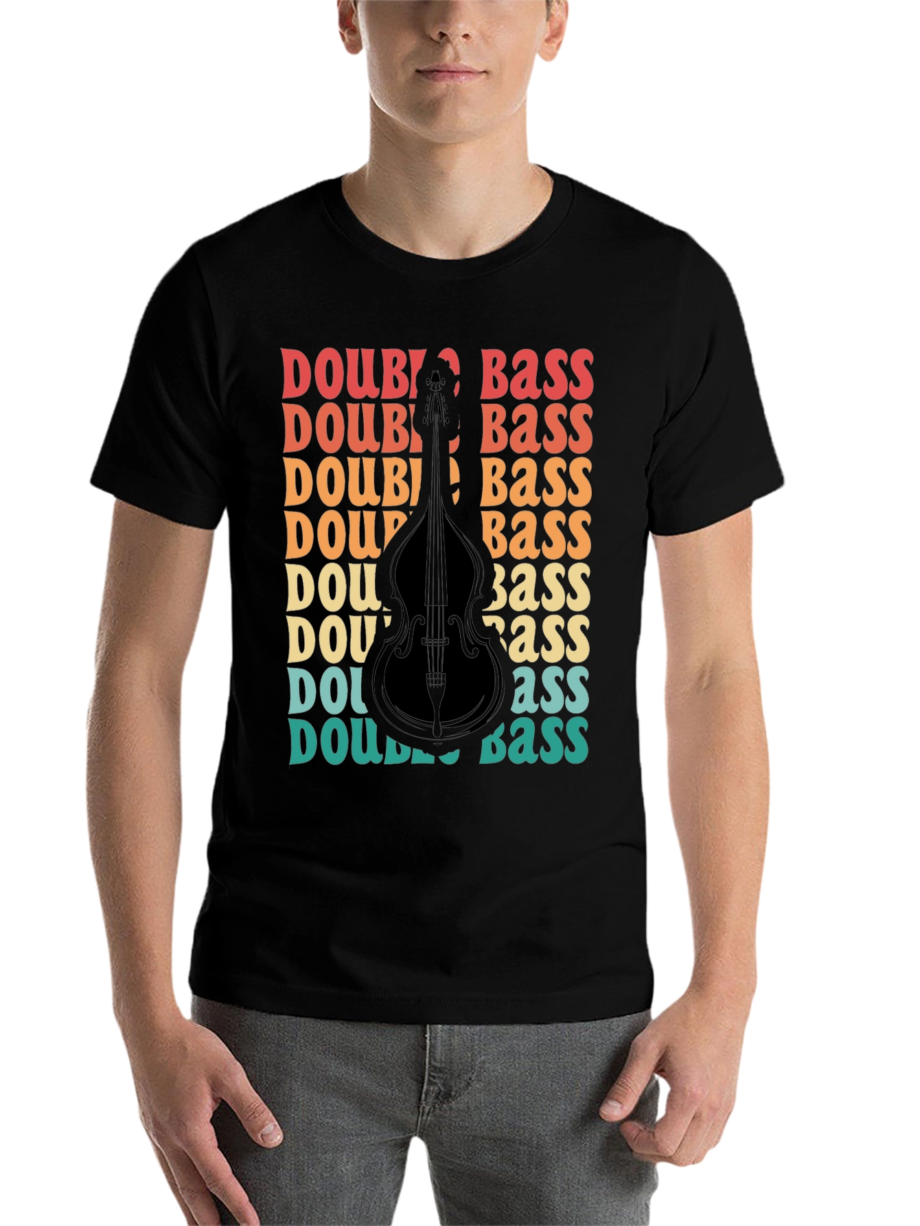 Black Double Bass Graphic T-Shirt Retro Style Musician Tee view 7