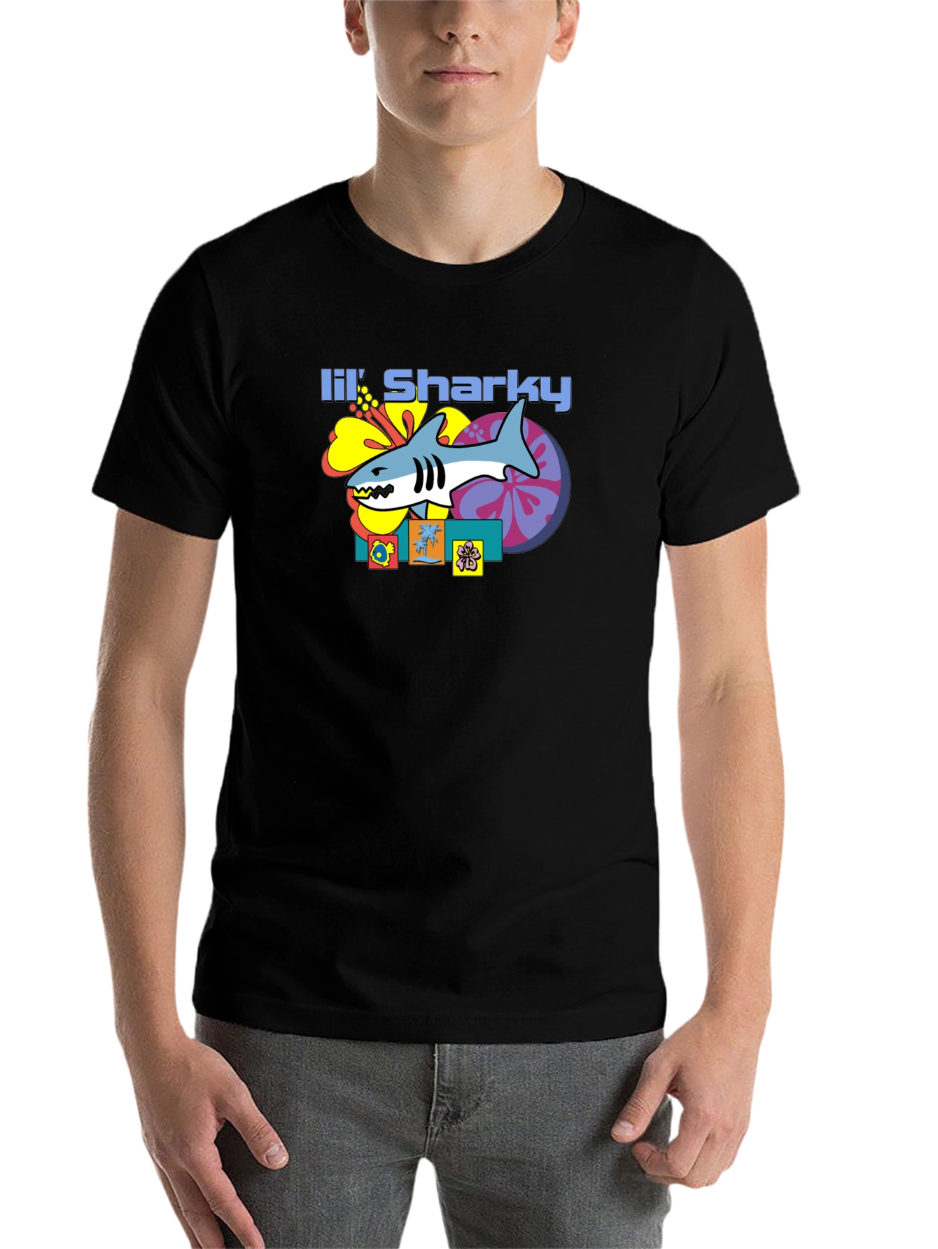 Black Lil' Sharky Graphic T-Shirt - Retro Style view 7