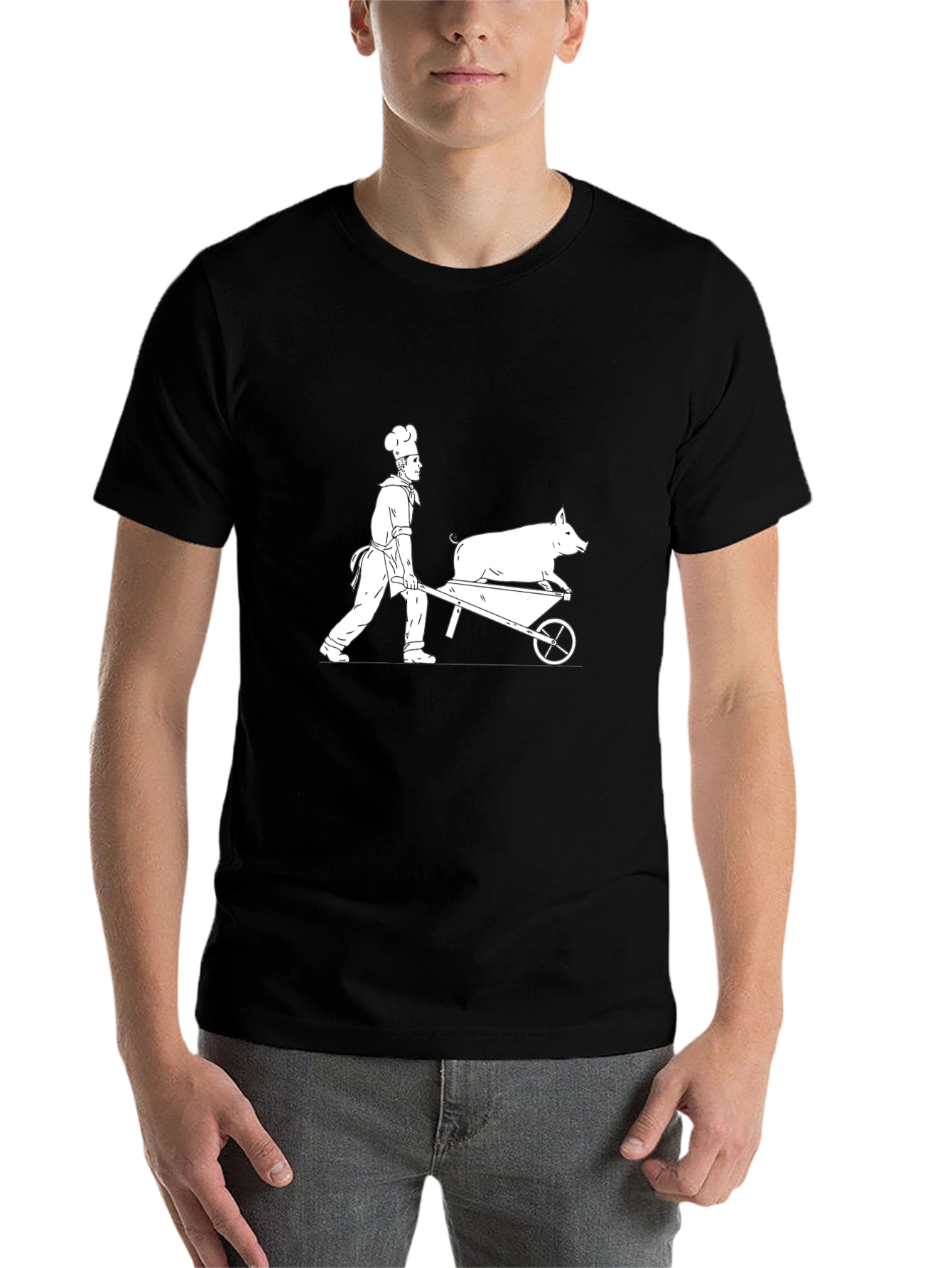 Black Chef Pig Wheelbarrow Graphic Tee view 7