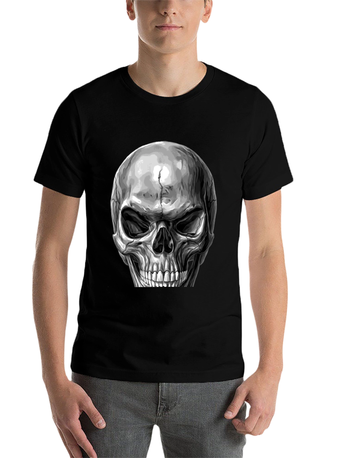 Black Skull Graphic Print T-Shirt - Black view 7