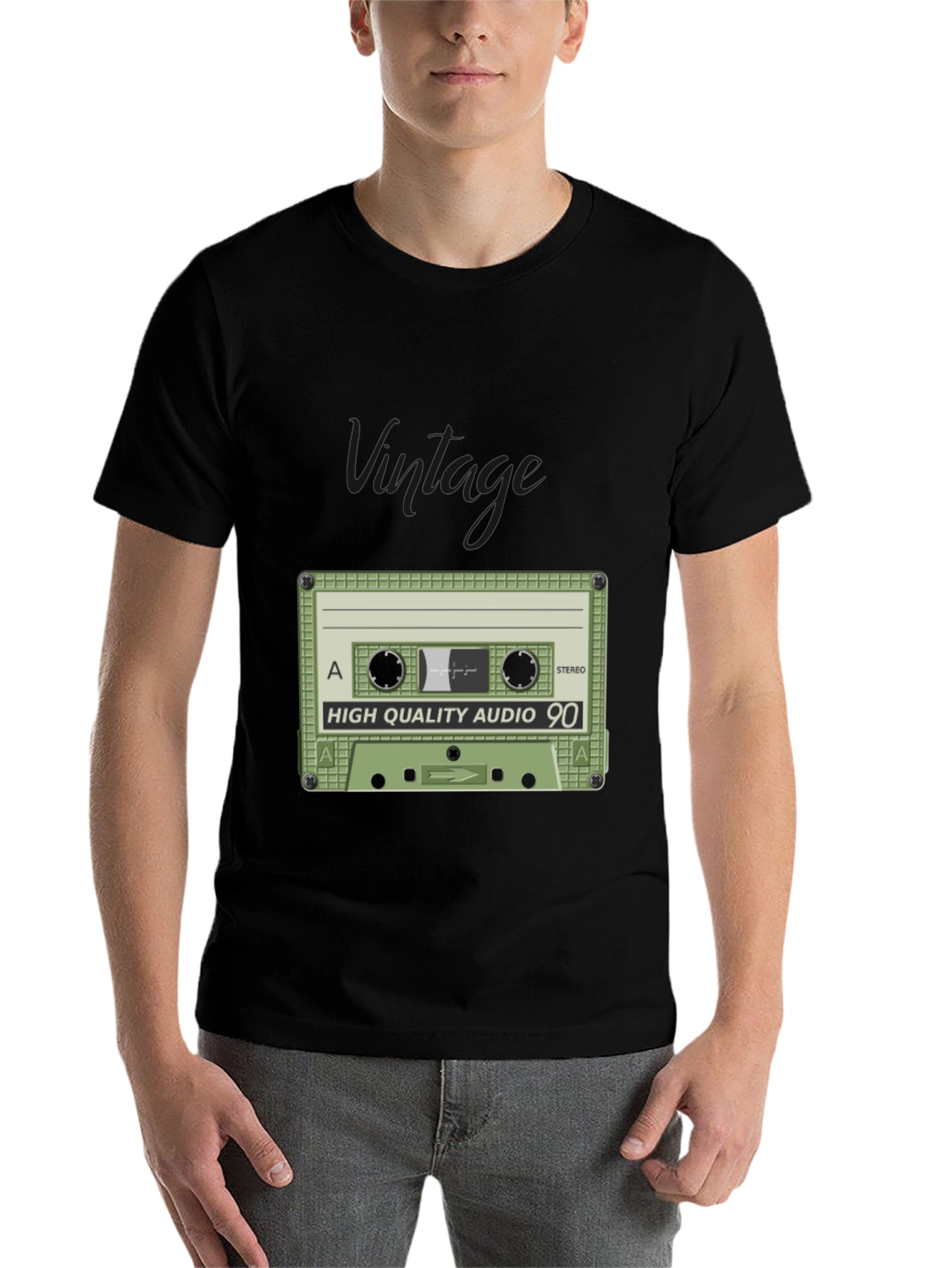 Black Retro Cassette Tape Black T-Shirt - High Quality Audio 90 view 7