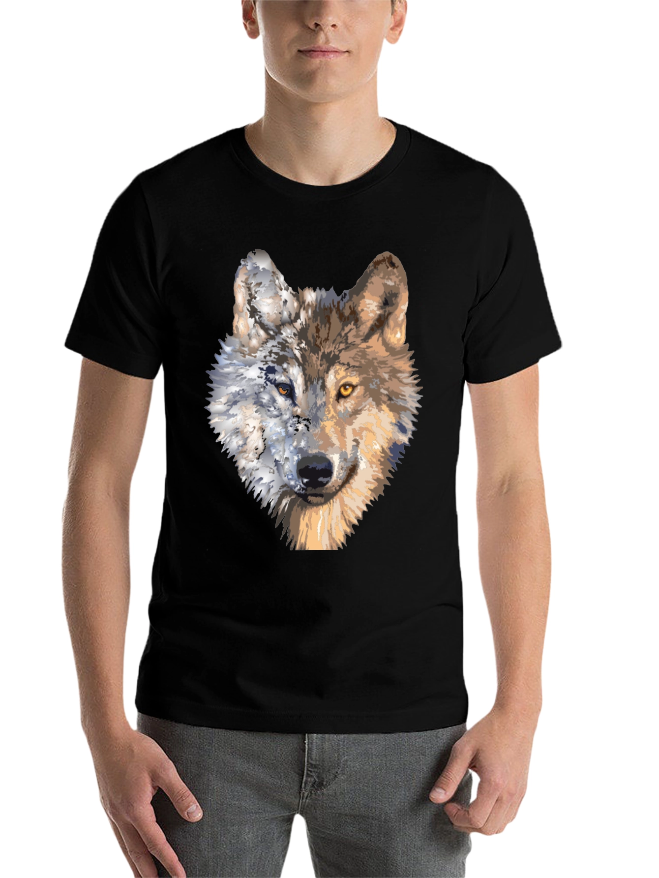 Black Wolf Portrait Graphic Tee - Unique Two-Faced Design view 7