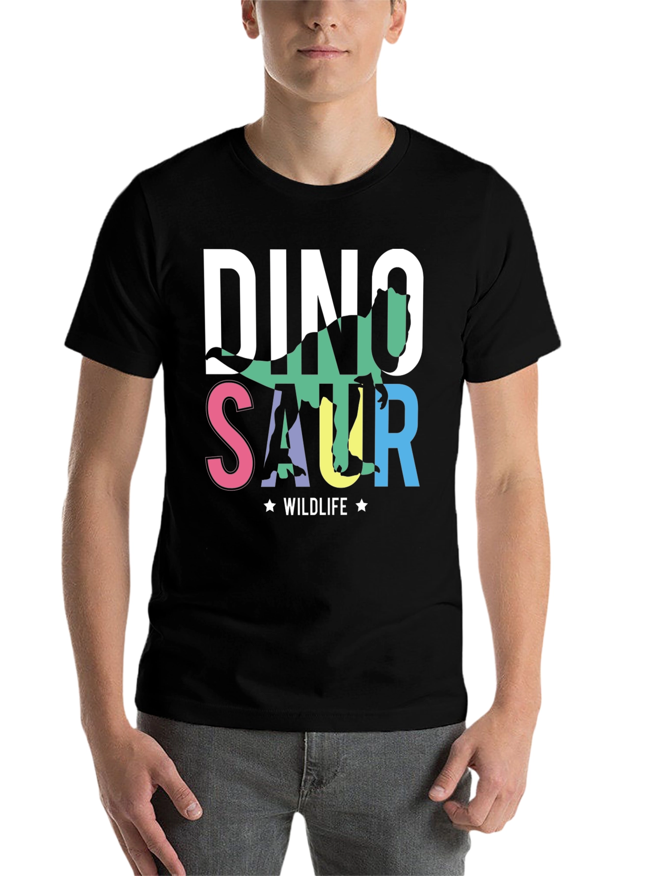 Black Dino Wildlife Graphic Tee - Soft Cotton Black T-Shirt view 7