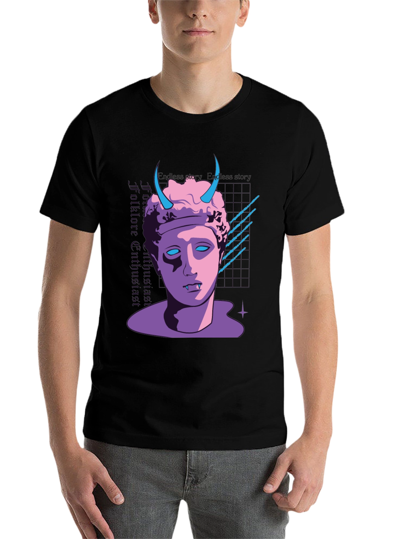 Black Vaporwave Vampire T-Shirt - Black view 7