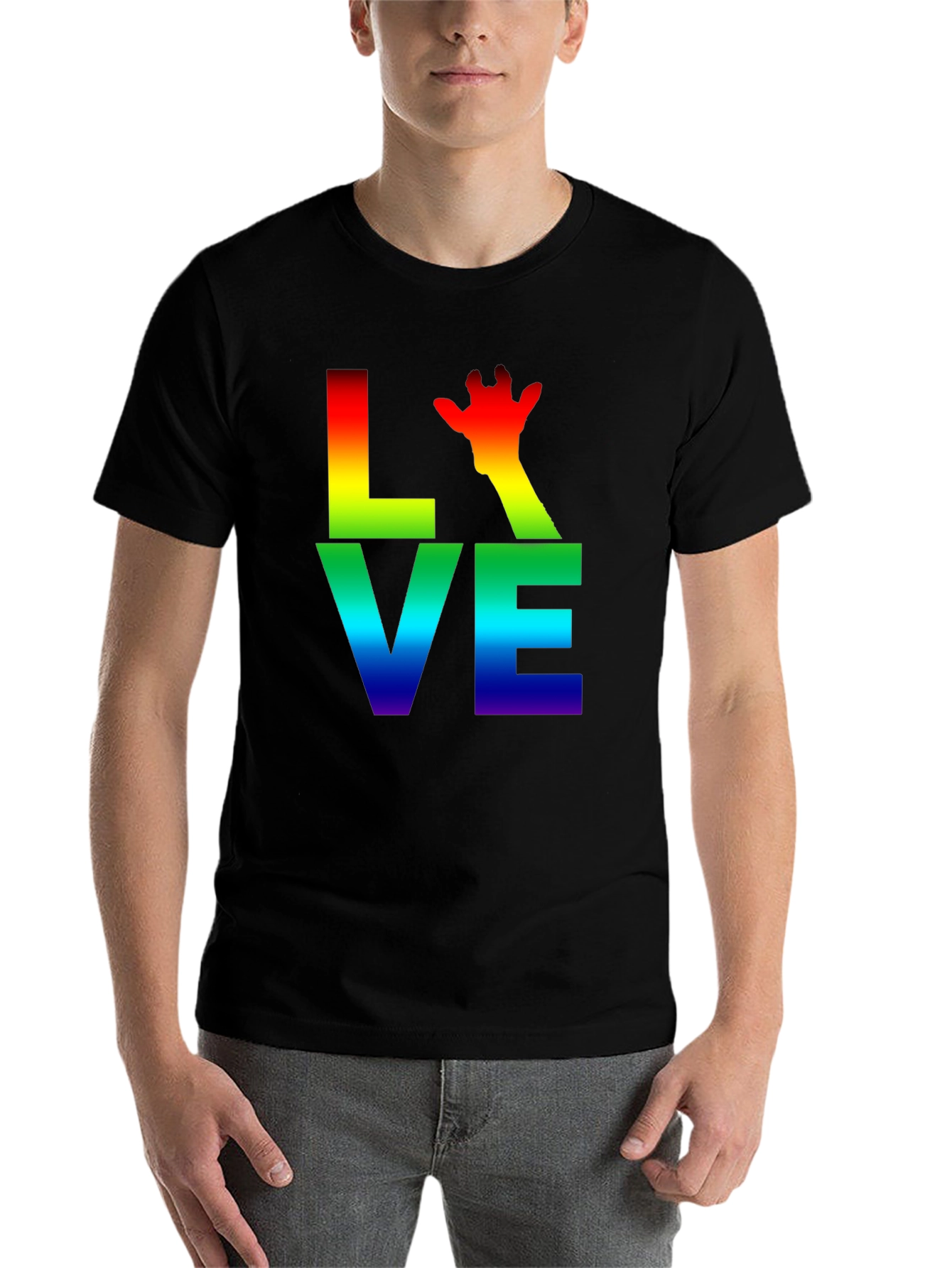 Black Rainbow LOVE Giraffe Graphic T-Shirt view 7