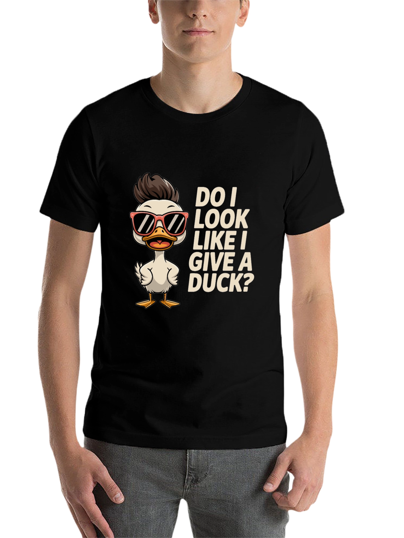 Black Funny Duck Graphic T-Shirt - "Do I Look Like I Give a Duck?" view 7