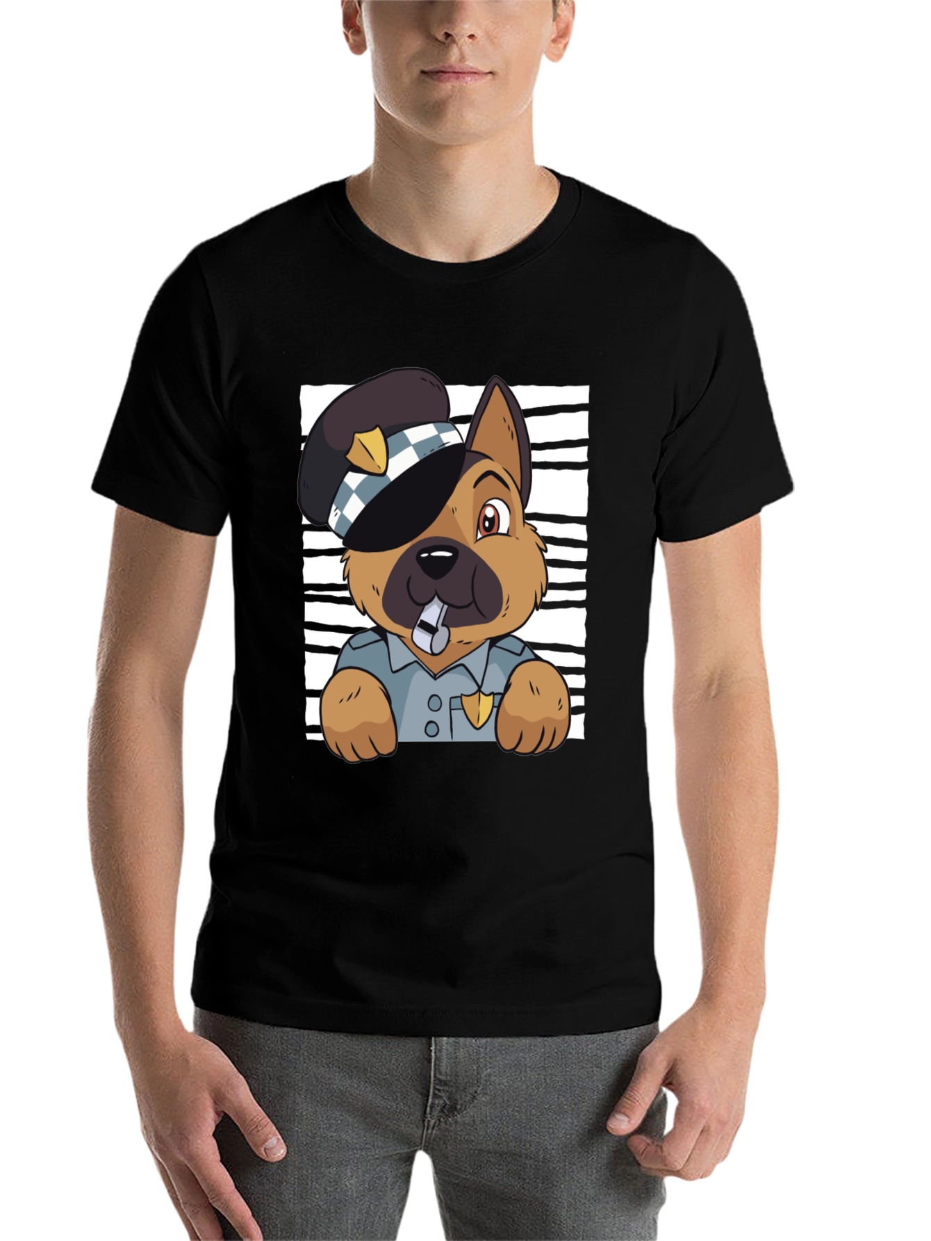Black Police Dog Graphic T-Shirt - Cute Cartoon Design view 7