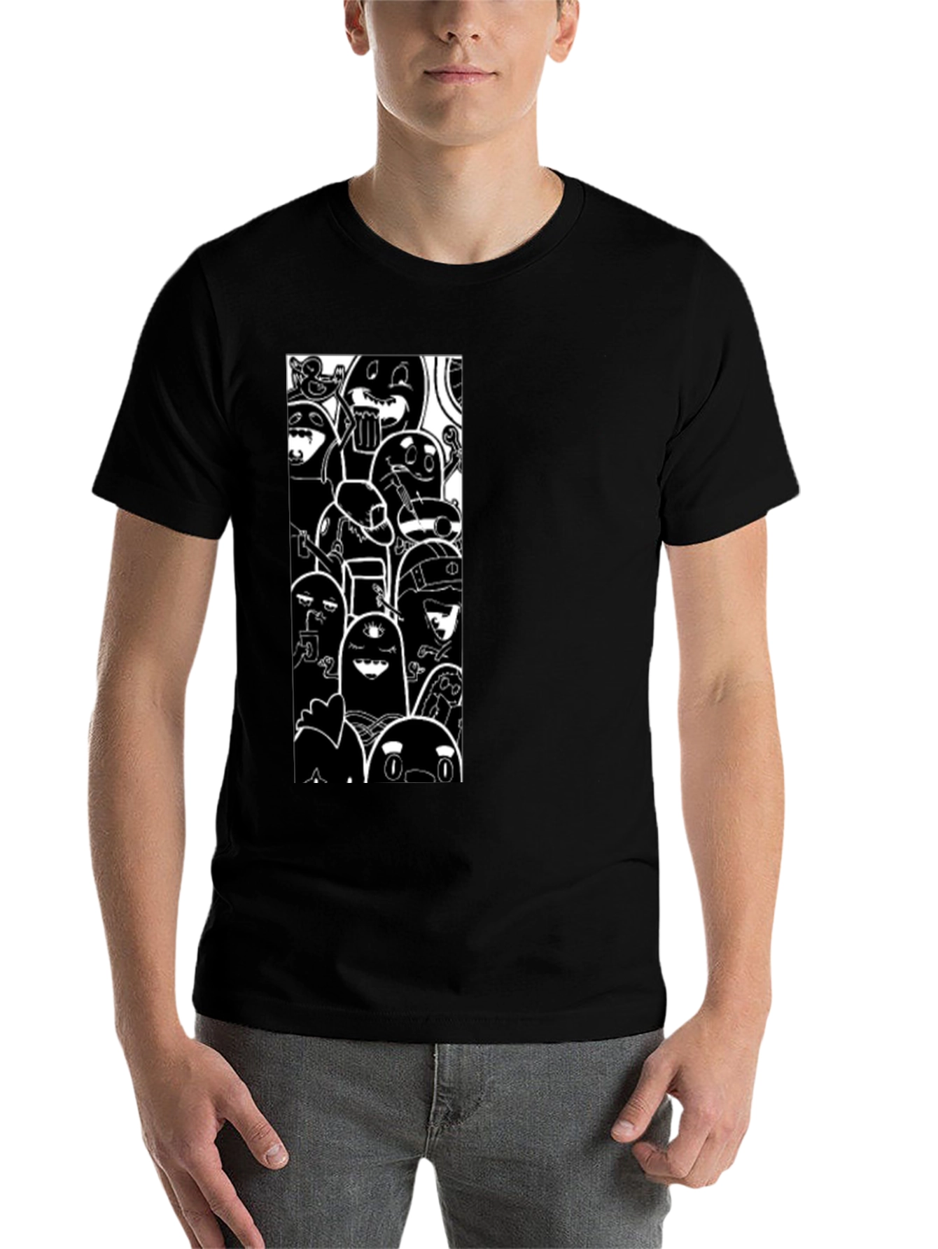 Black Cartoon Character Graphic Print Black T-Shirt view 7