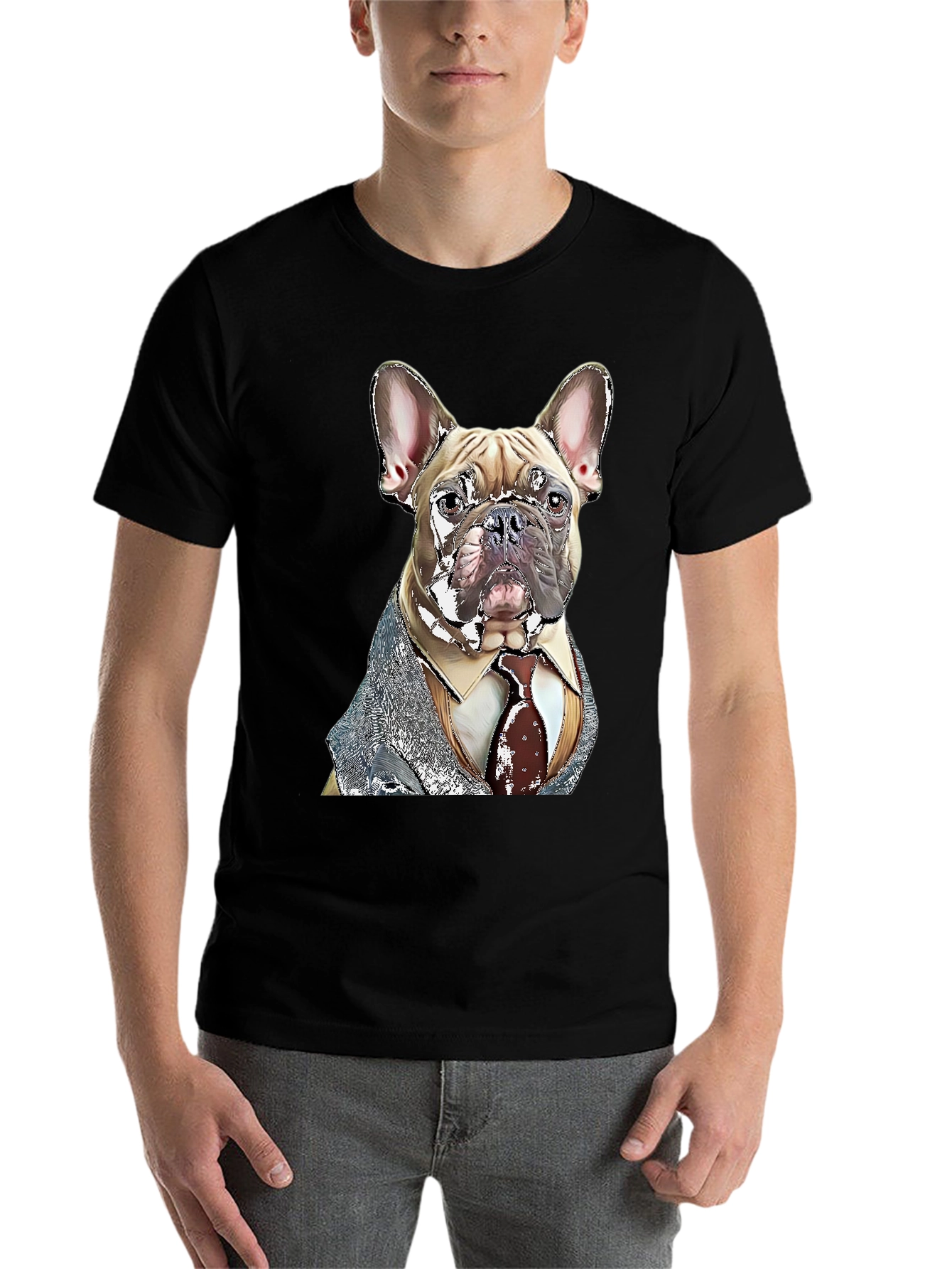 Black Dog in Suit Graphic T-Shirt - Unique Design view 7