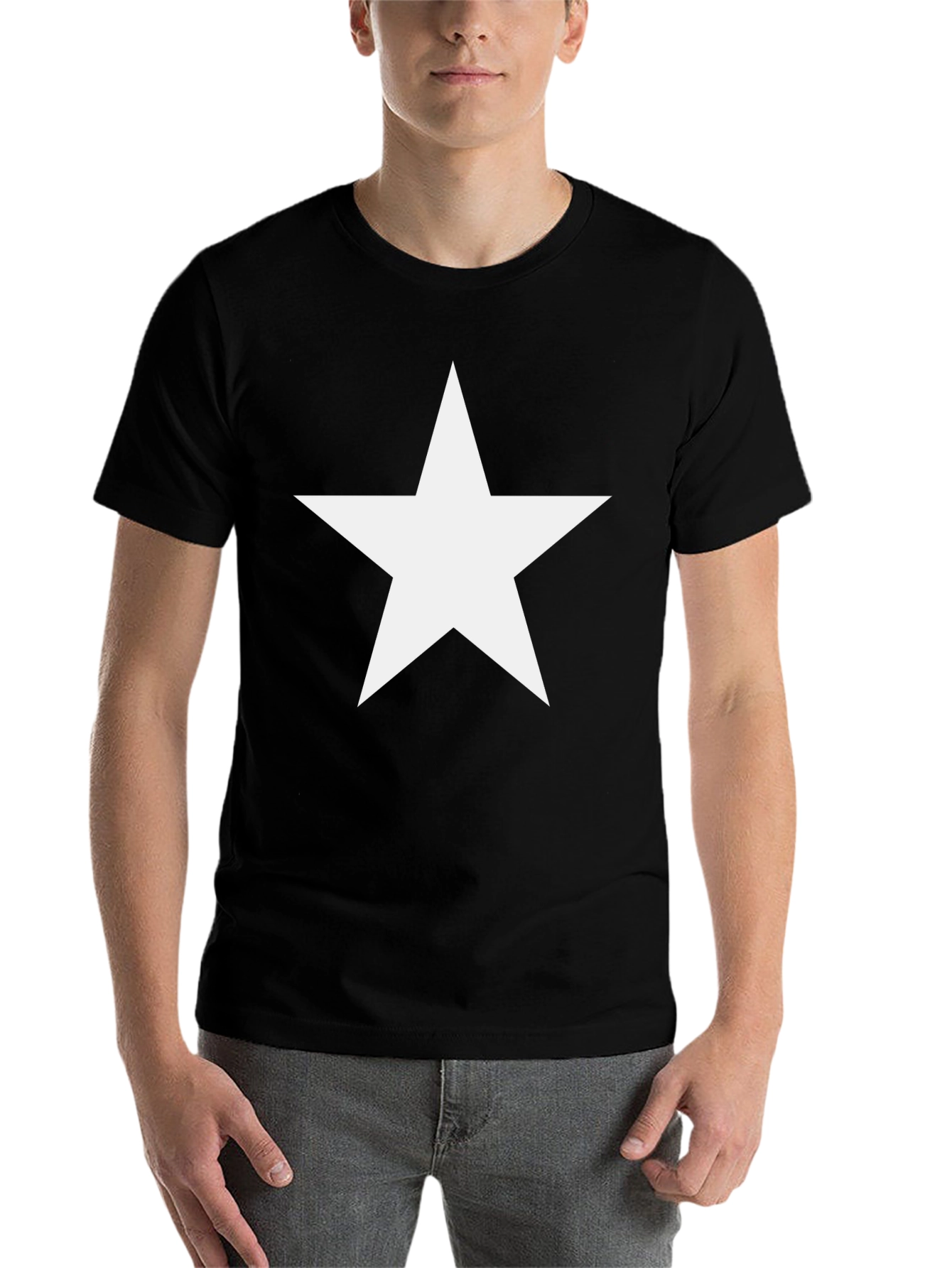 Black Bold Star Graphic Tee - Classic Black Cotton Shirt view 7