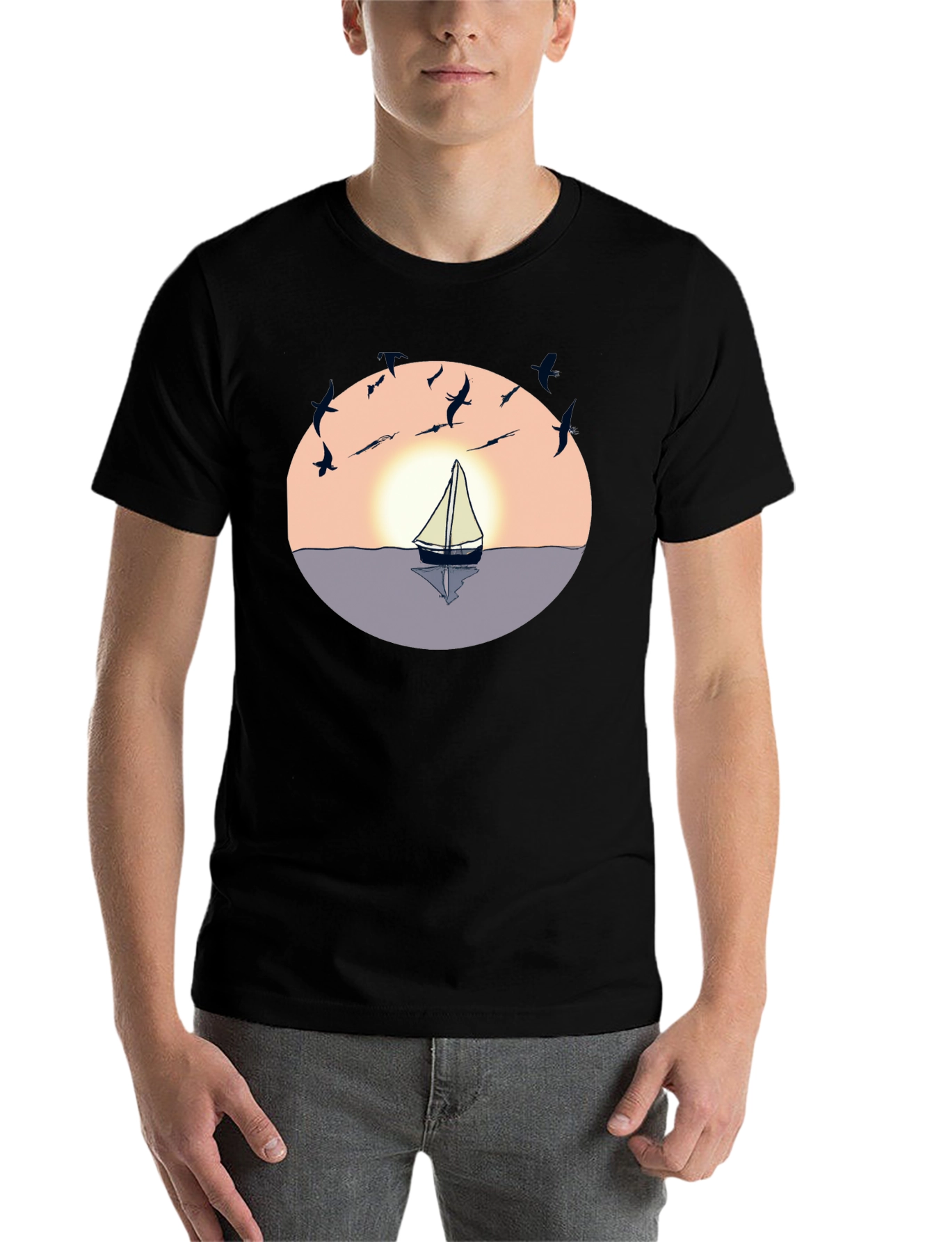 Black Sunset Sailboat Graphic Tee - Black Cotton Blend view 7