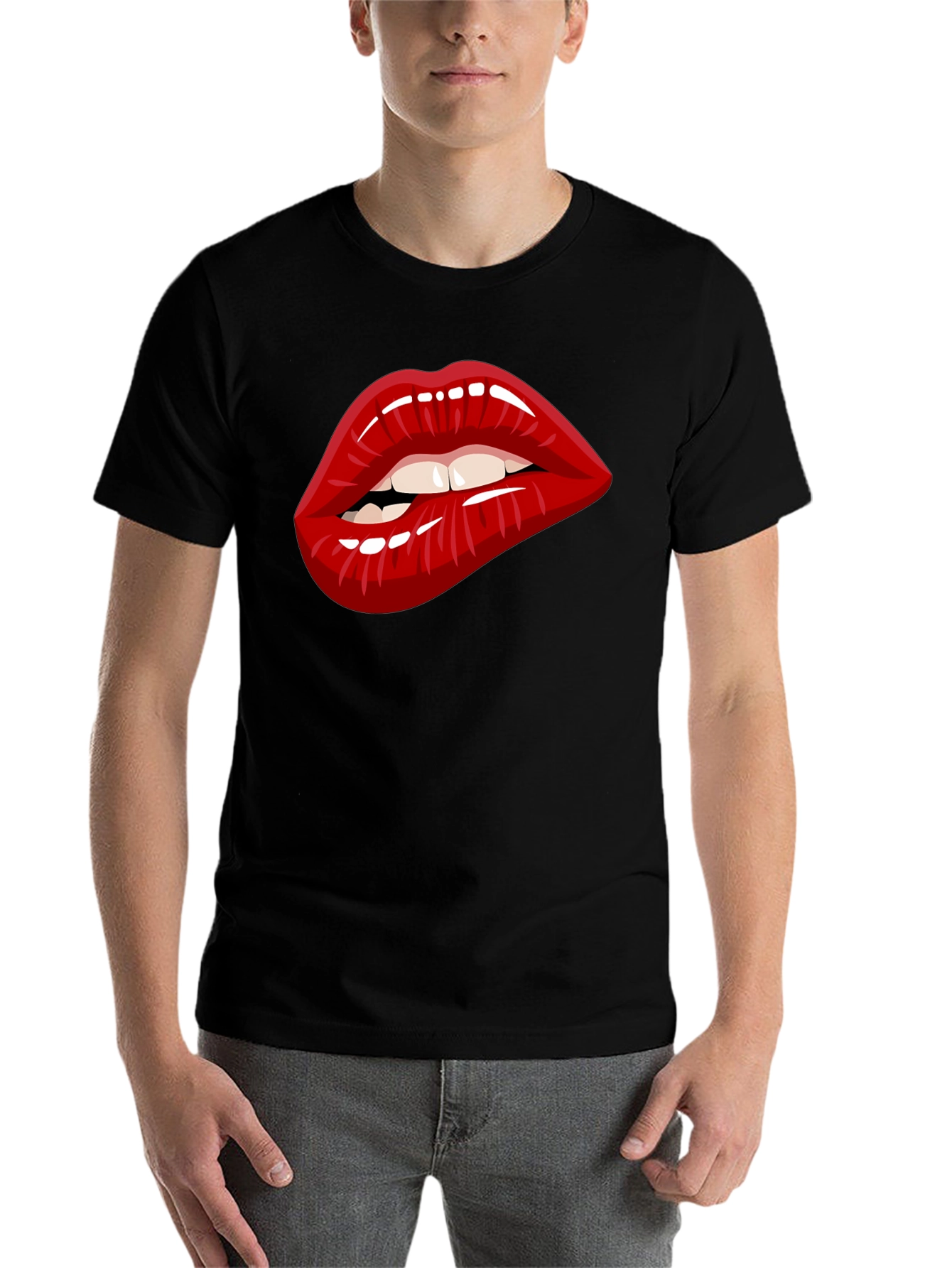 Black Bold Lip Graphic Tee - Unisex Cotton Blend view 7
