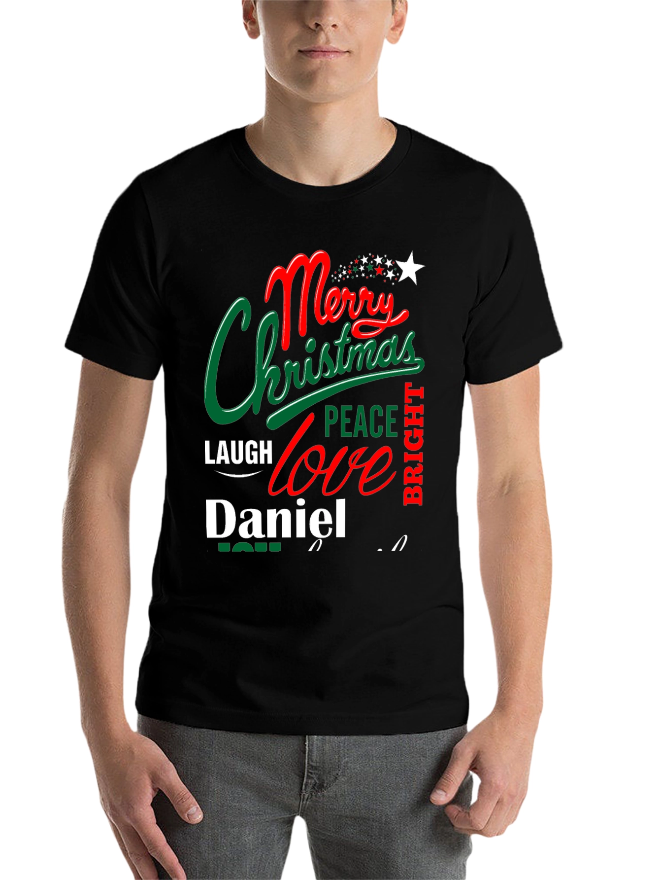 Black Merry Christmas Daniel T-Shirt - Holiday Festive Tee view 7