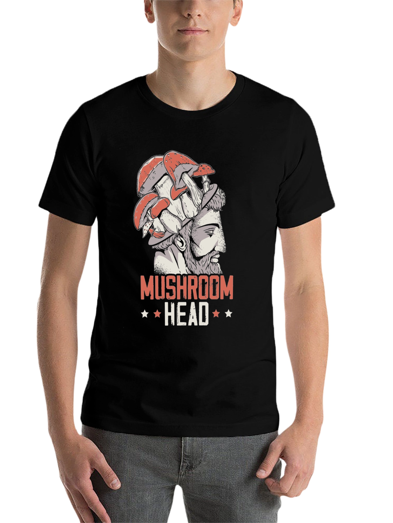 Black Mushroom Head T-Shirt - Unique Graphic Tee view 7