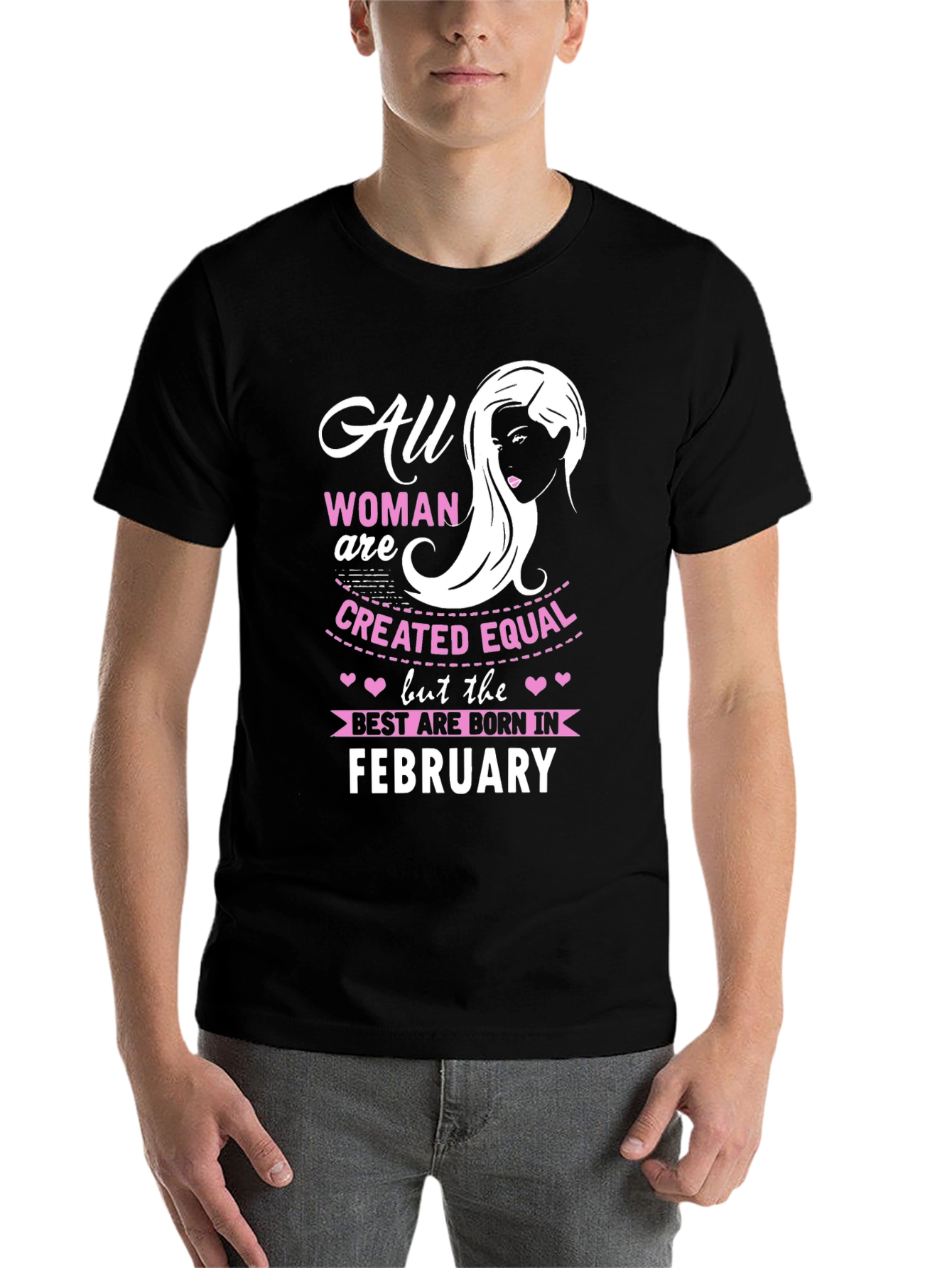 Black All Women Are Created Equal February Birthday T-Shirt view 7