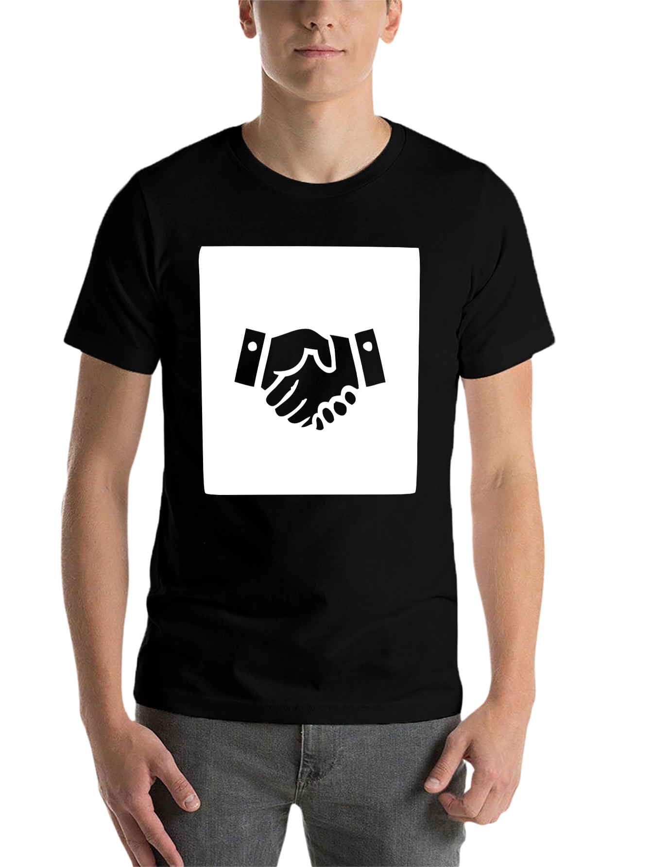Black Handshake Graphic Tee - Black Cotton Blend Casual Shirt view 7