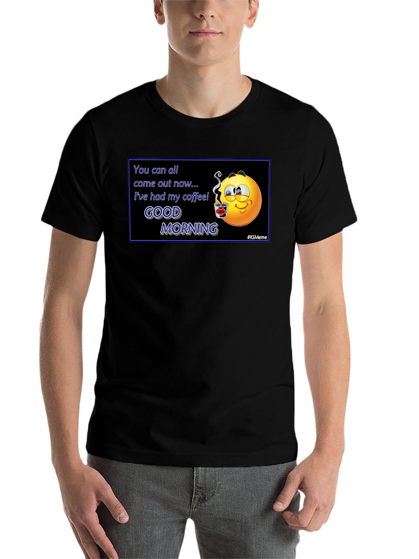 Black Funny Coffee Emoji T-Shirt - Good Morning Meme Tee view 7