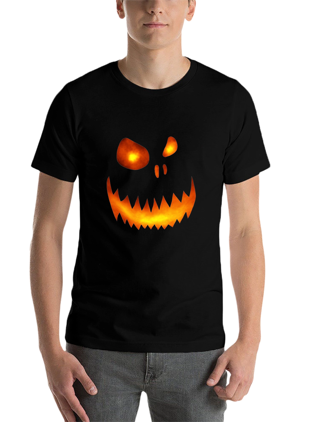 Black Halloween Pumpkin Face Graphic Tee - Scary Spooky Shirt view 7