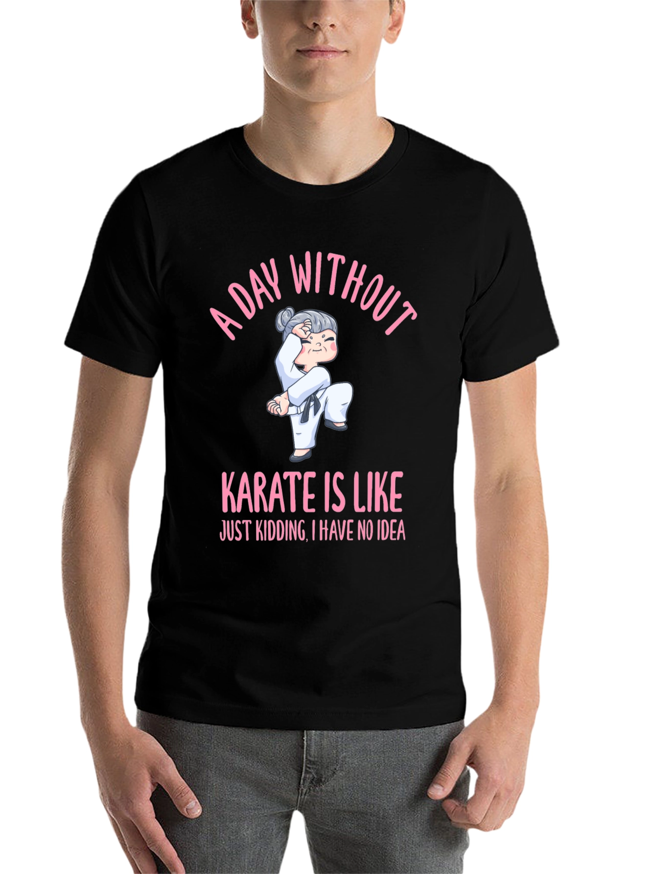 Black Karate Humor Graphic Tee:  'A Day Without Karate' Black Cotton T-Shirt view 7