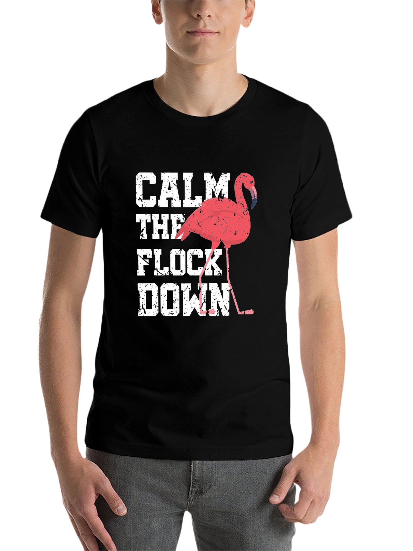 Black Calm The Flock Down Flamingo Graphic Tee view 7