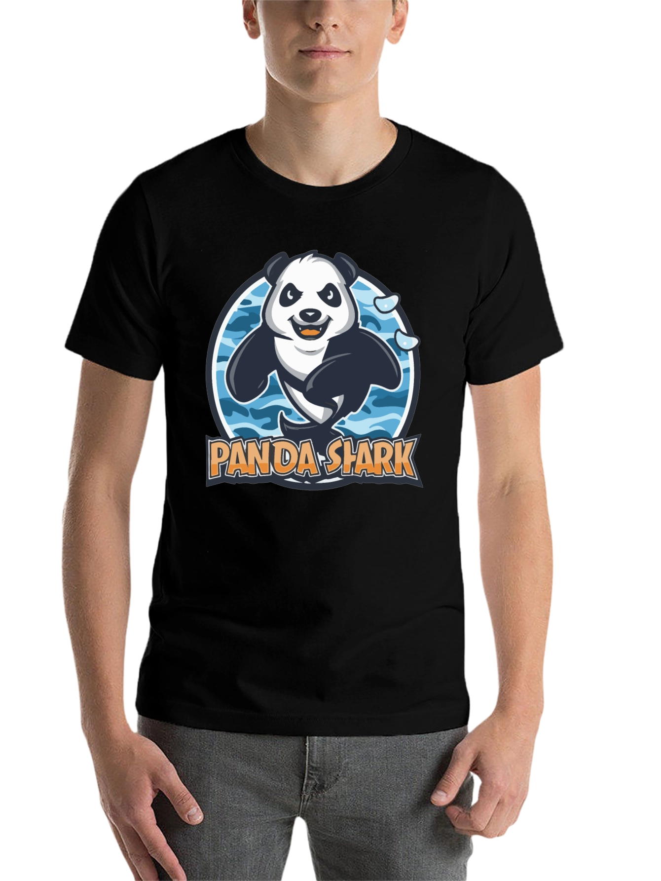 Black Panda Shark Graphic T-Shirt - Black Cotton Tee view 7