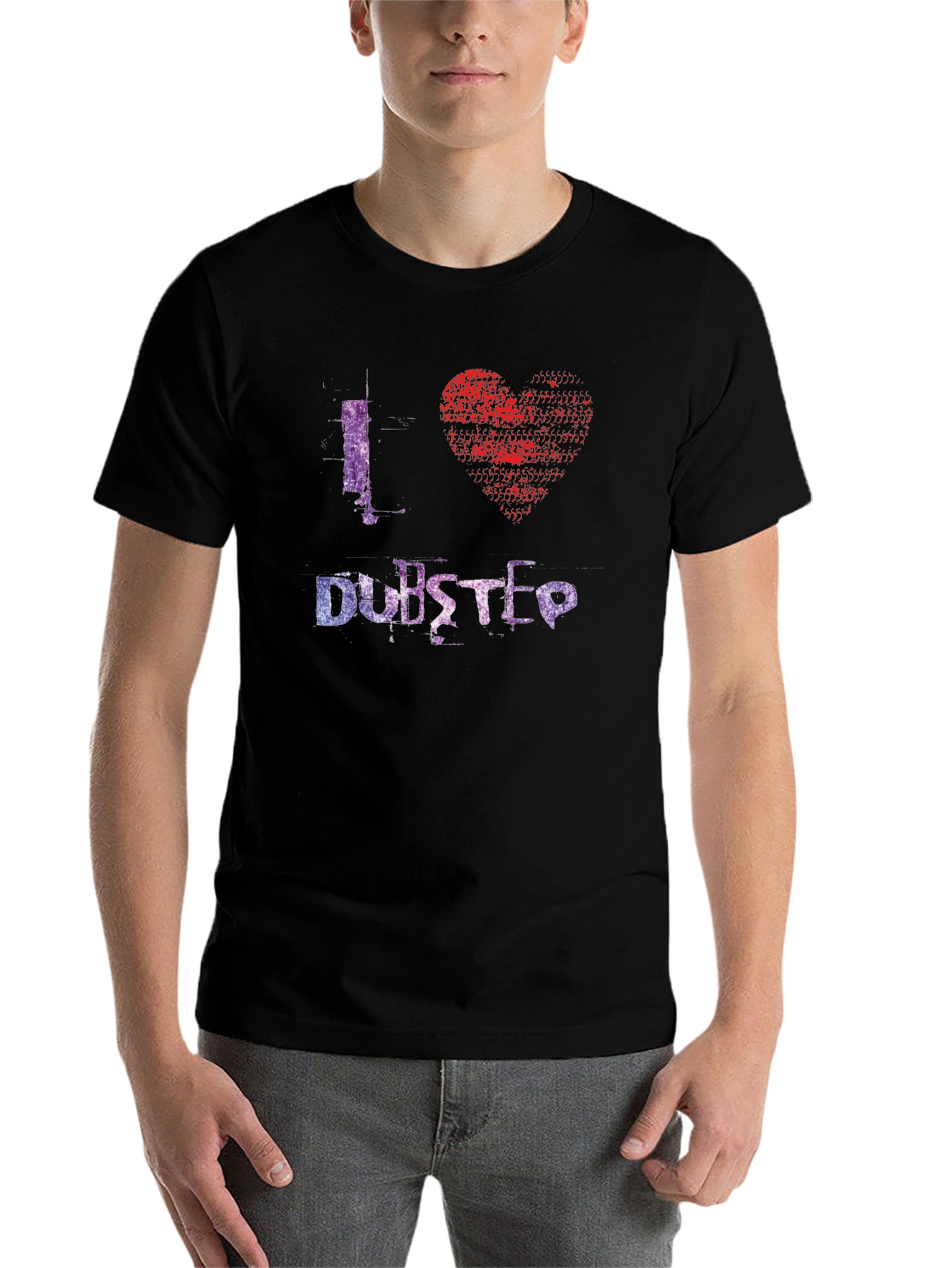 Black I Love Dubstep Graphic Tee - Black Cotton T-Shirt view 7