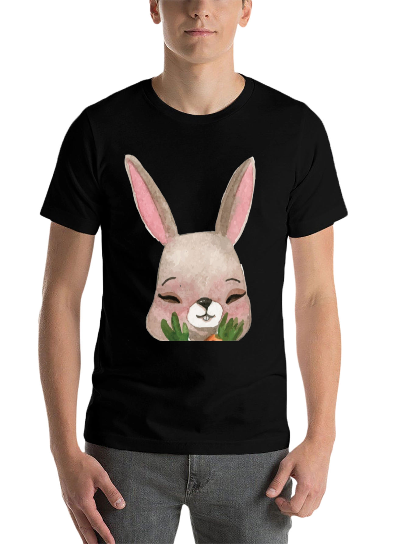 Black Cute Bunny Graphic T-Shirt - Unisex Black Tee view 7