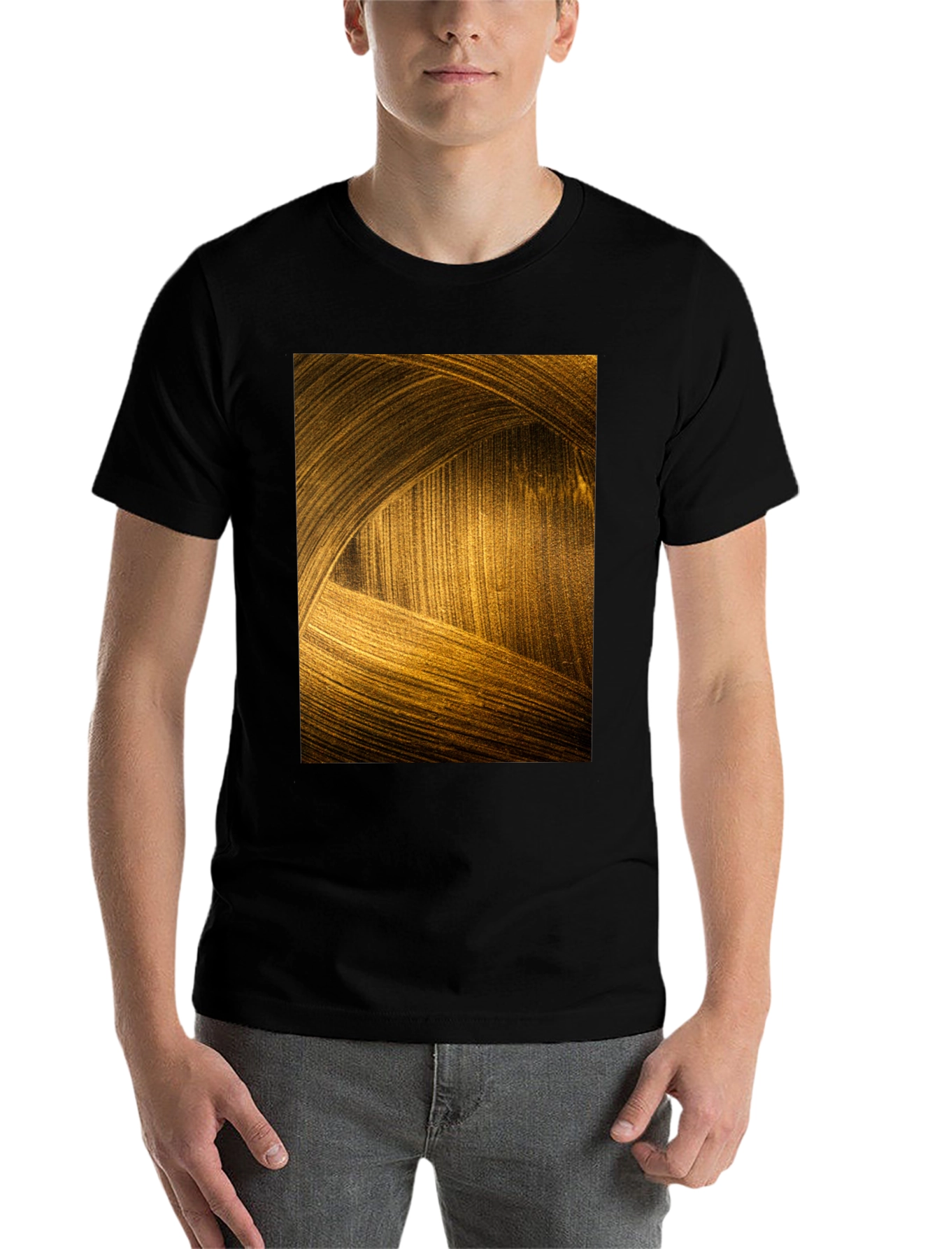 Black Abstract Gold Swirl Graphic T-Shirt view 7