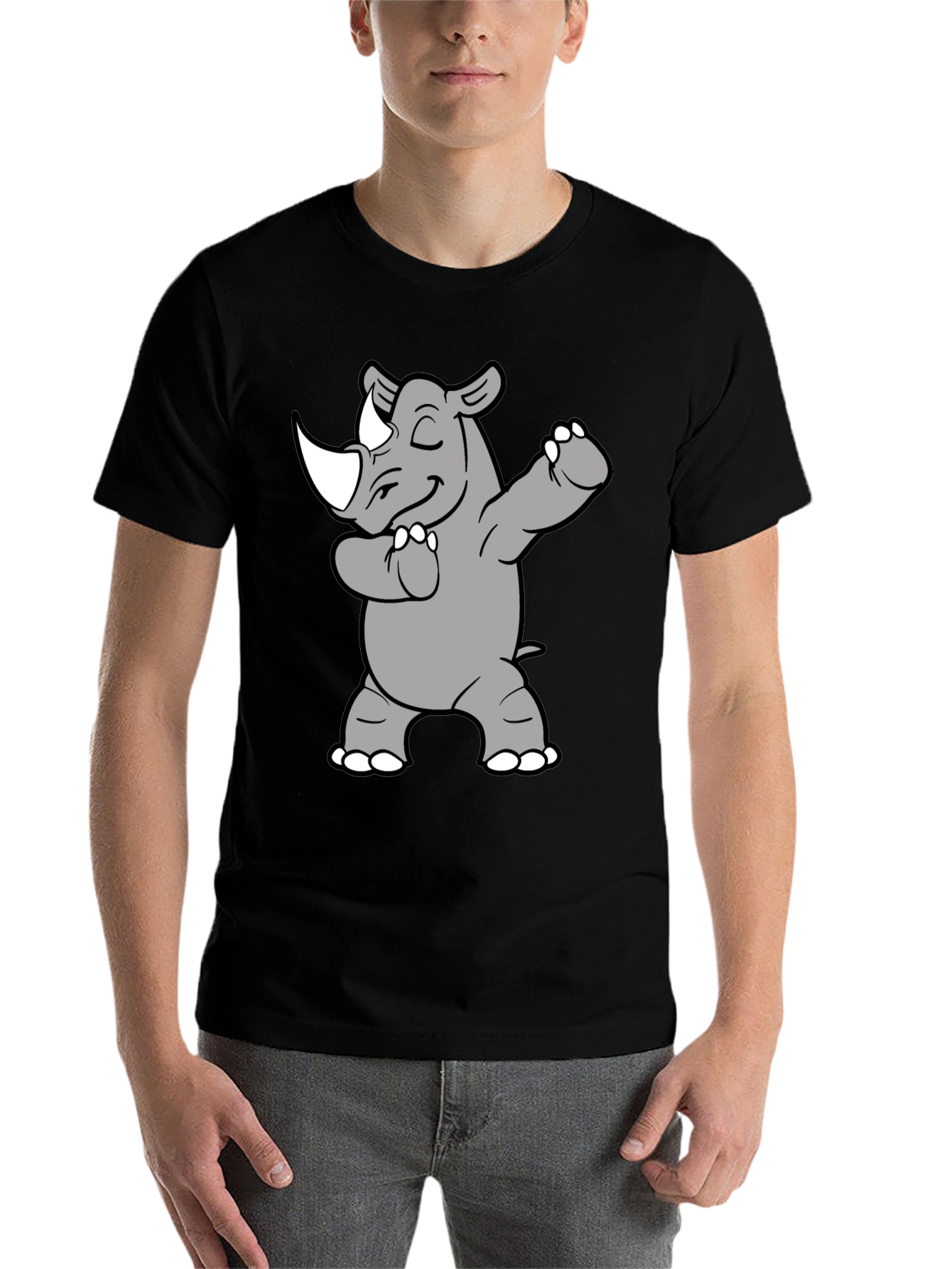 Black Dabbing Rhino Graphic Tee - Black Cotton Blend view 7