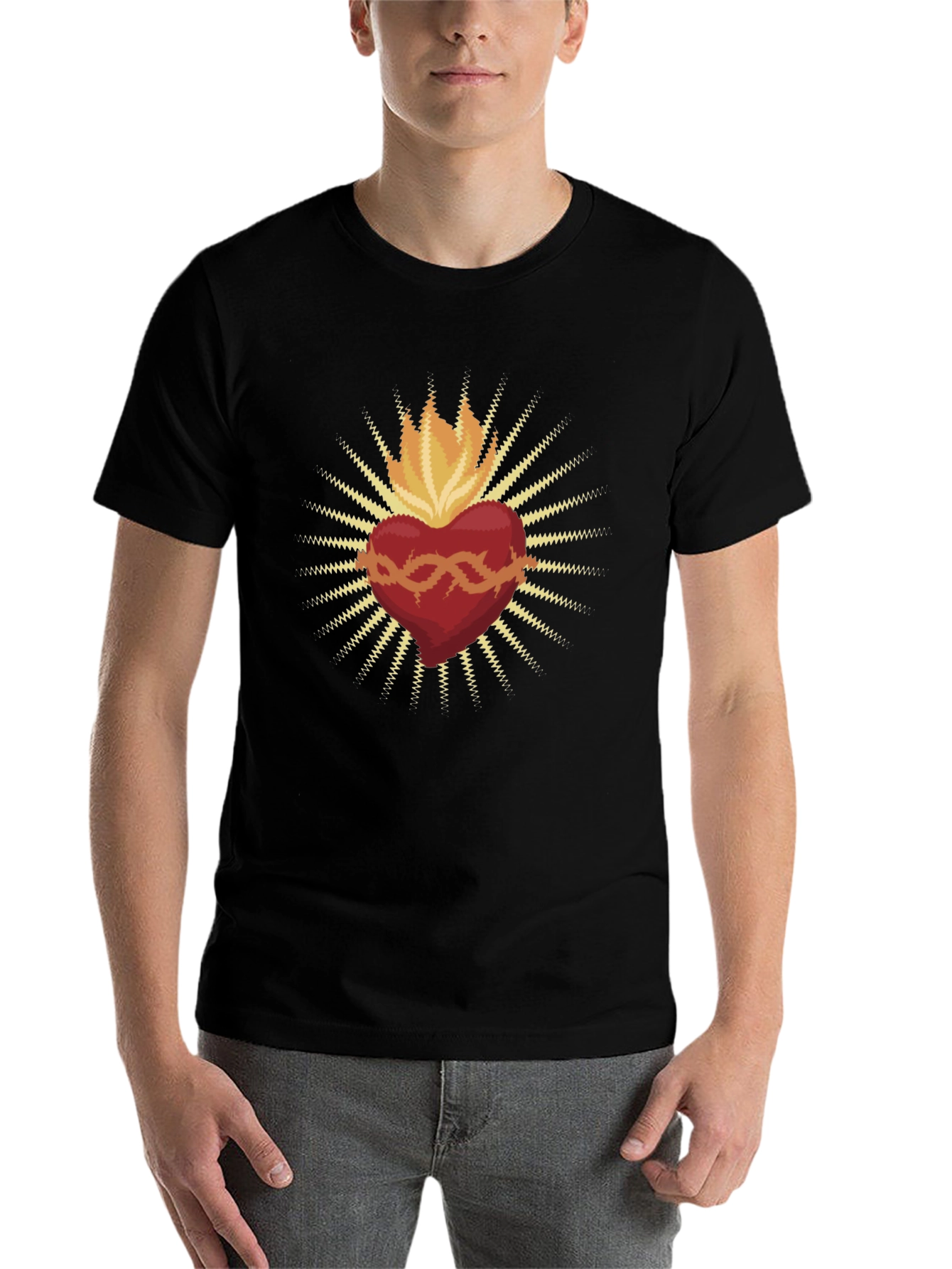Black Sacred Heart Graphic Tee - Mens Black T-Shirt view 7