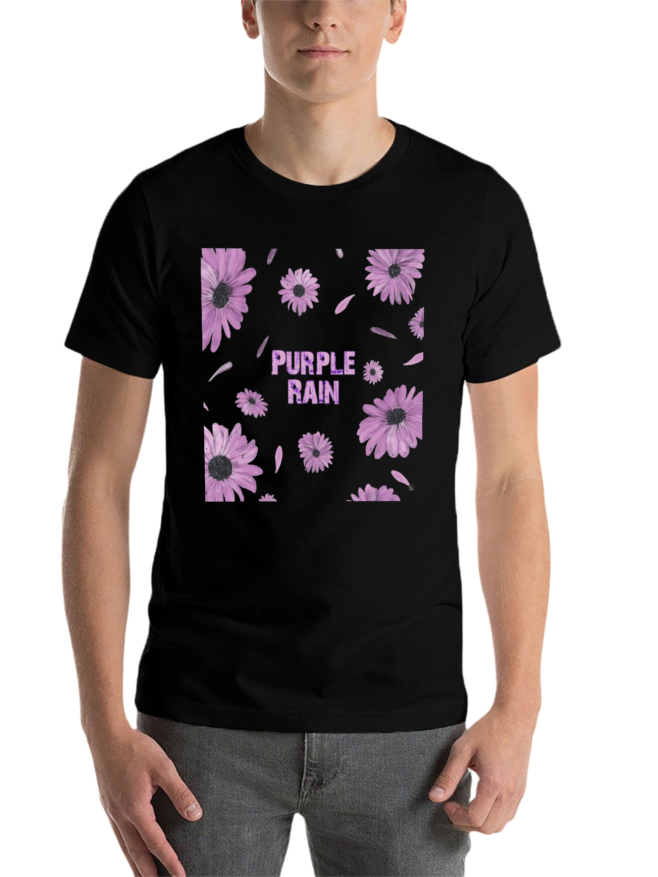 Black Purple Rain Floral Graphic T-Shirt view 7
