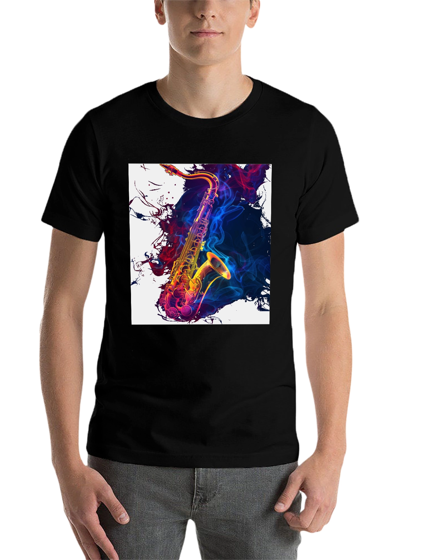 Black Saxophone Art Graphic Tee - Cool Music Lover Shirt view 7